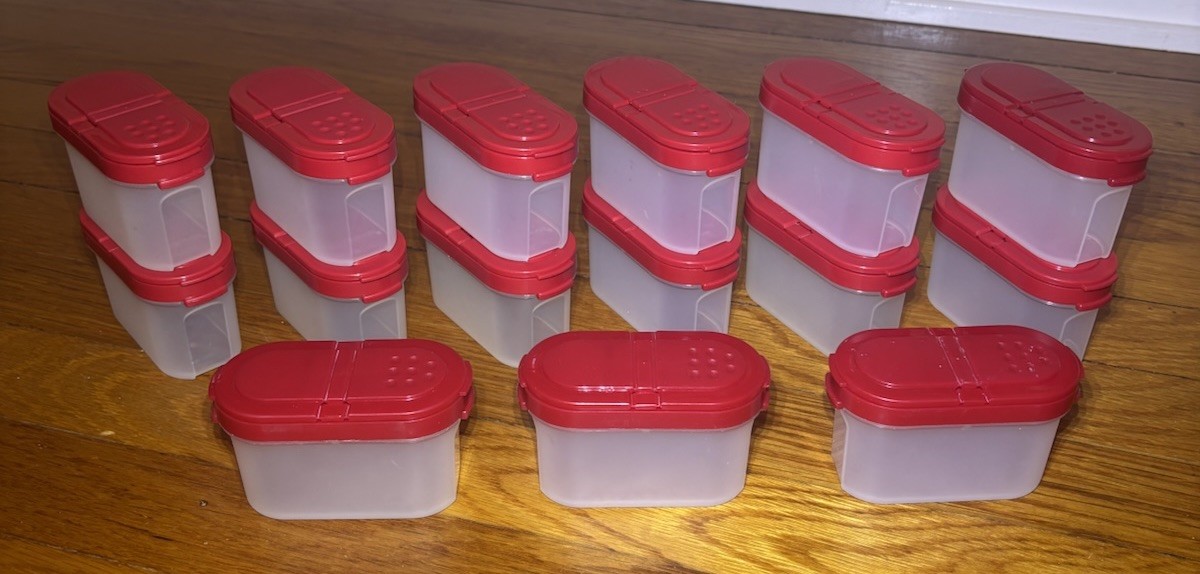Lot of 15 Tupperware Modular Mates Oval Small Spice Containers With Red Lids