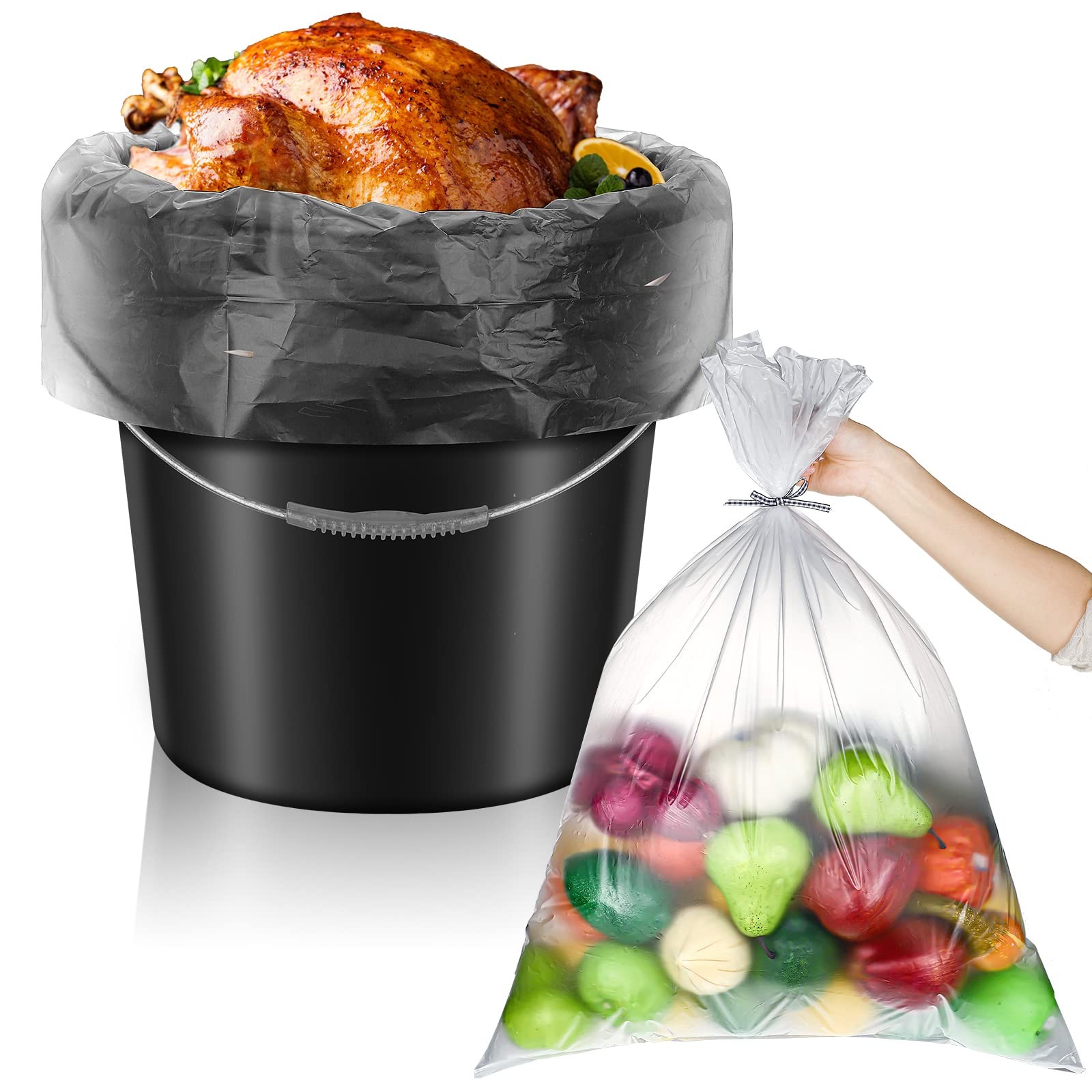 50 Pack 5 Gallon Bucket Liner Bags Clear Ice Bucket Liners Turkey Brine Dispo…