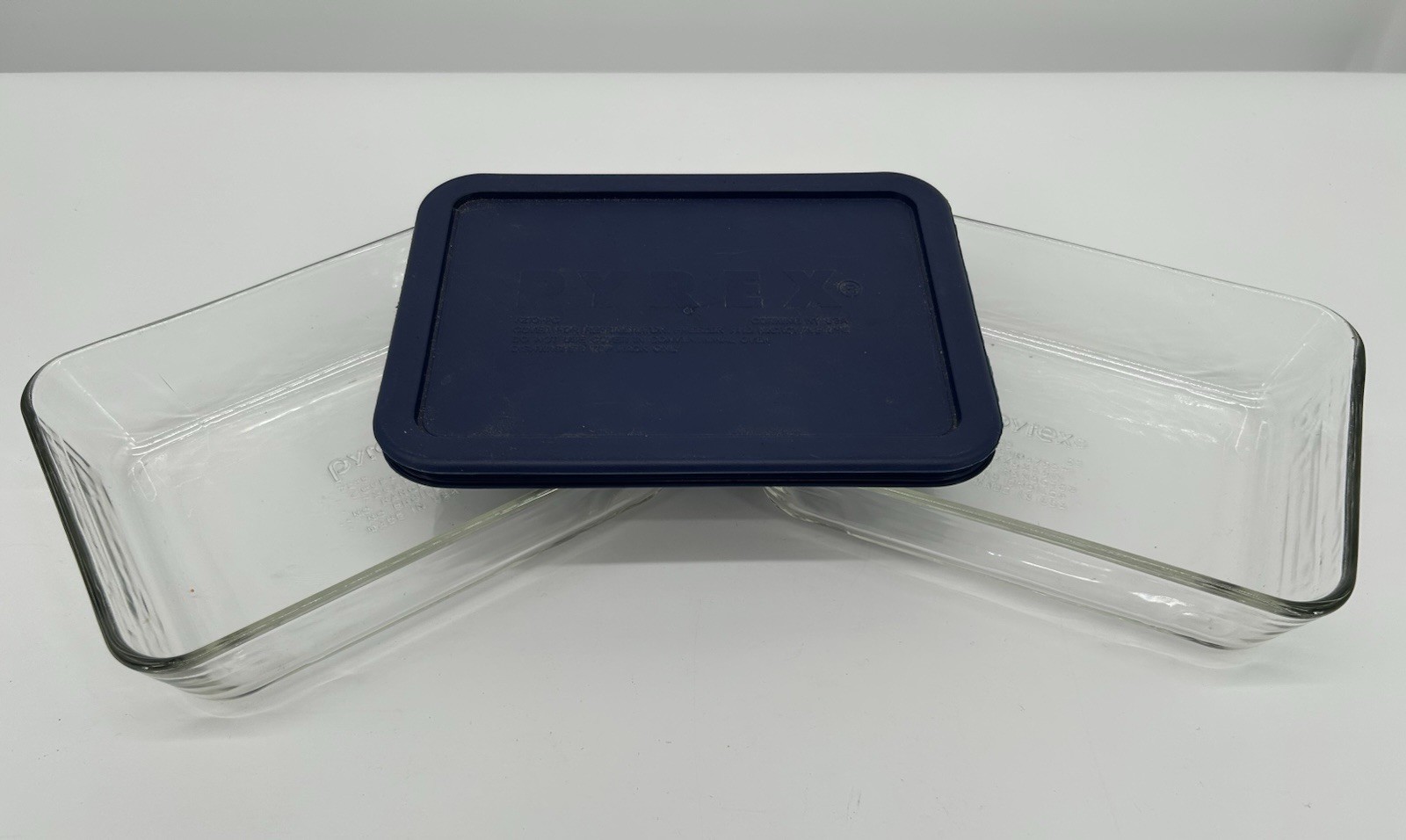 Pyrex 7210 PC 3 Cup Glass Storage Container Blue Lid Food Storage Dish set of 2