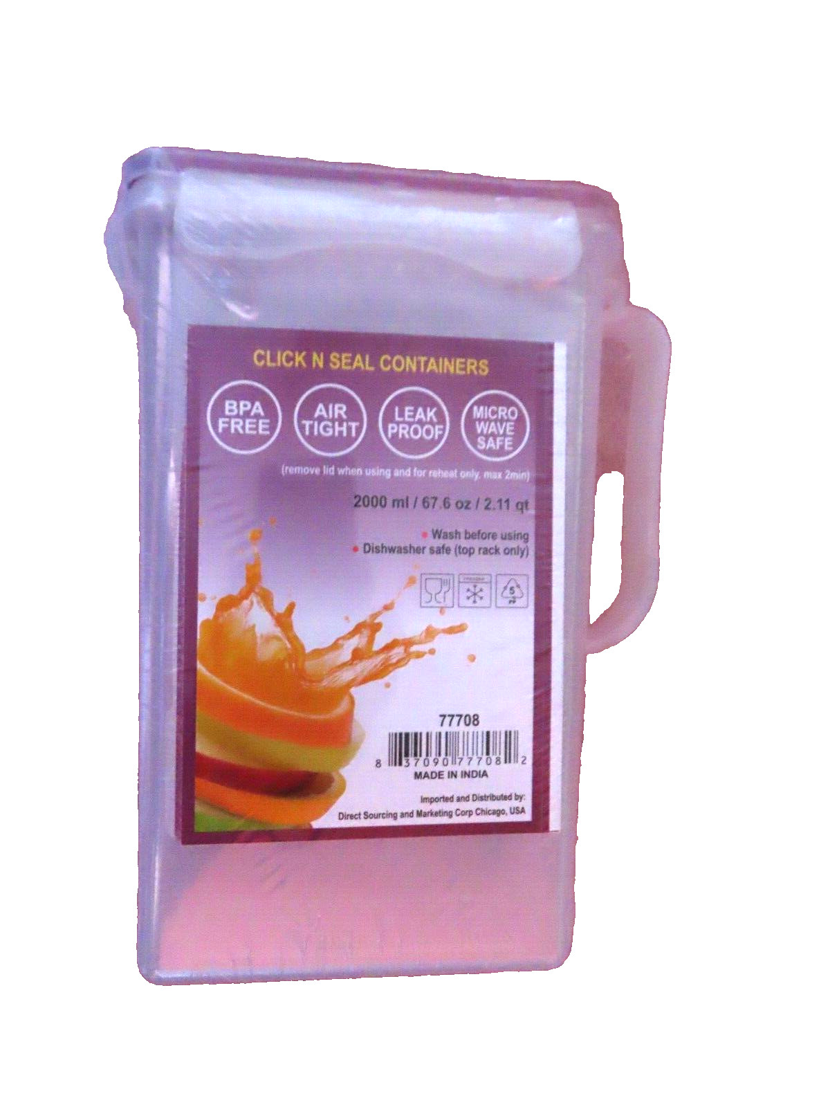 Click N Seal Food Storage Container Plastic w/handle spout for pouring 67.6 oz.