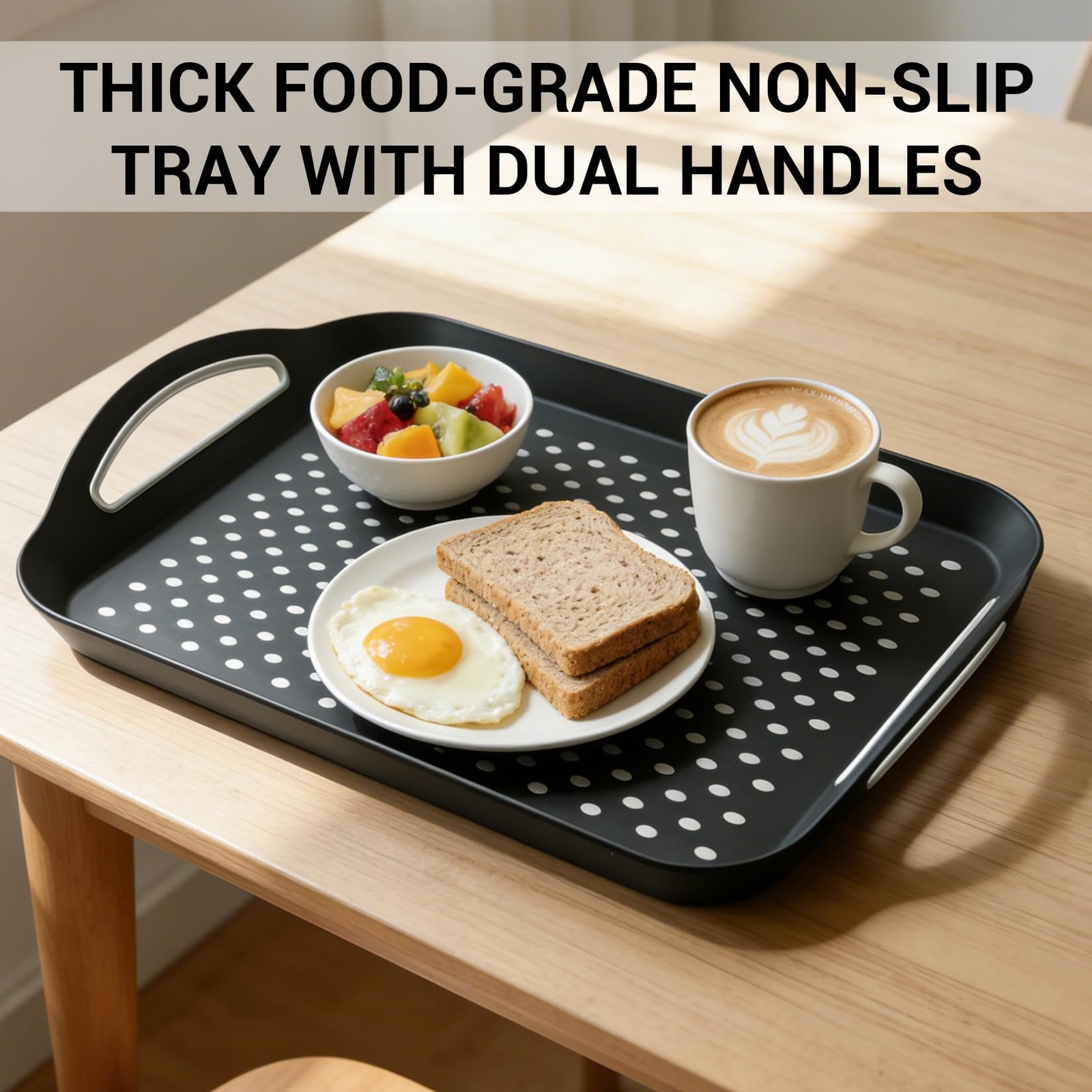 Large Non-Slip Tray with Handle, Black PP+TPR Lap Tray, 15.5×11.5 Inch, Dual …