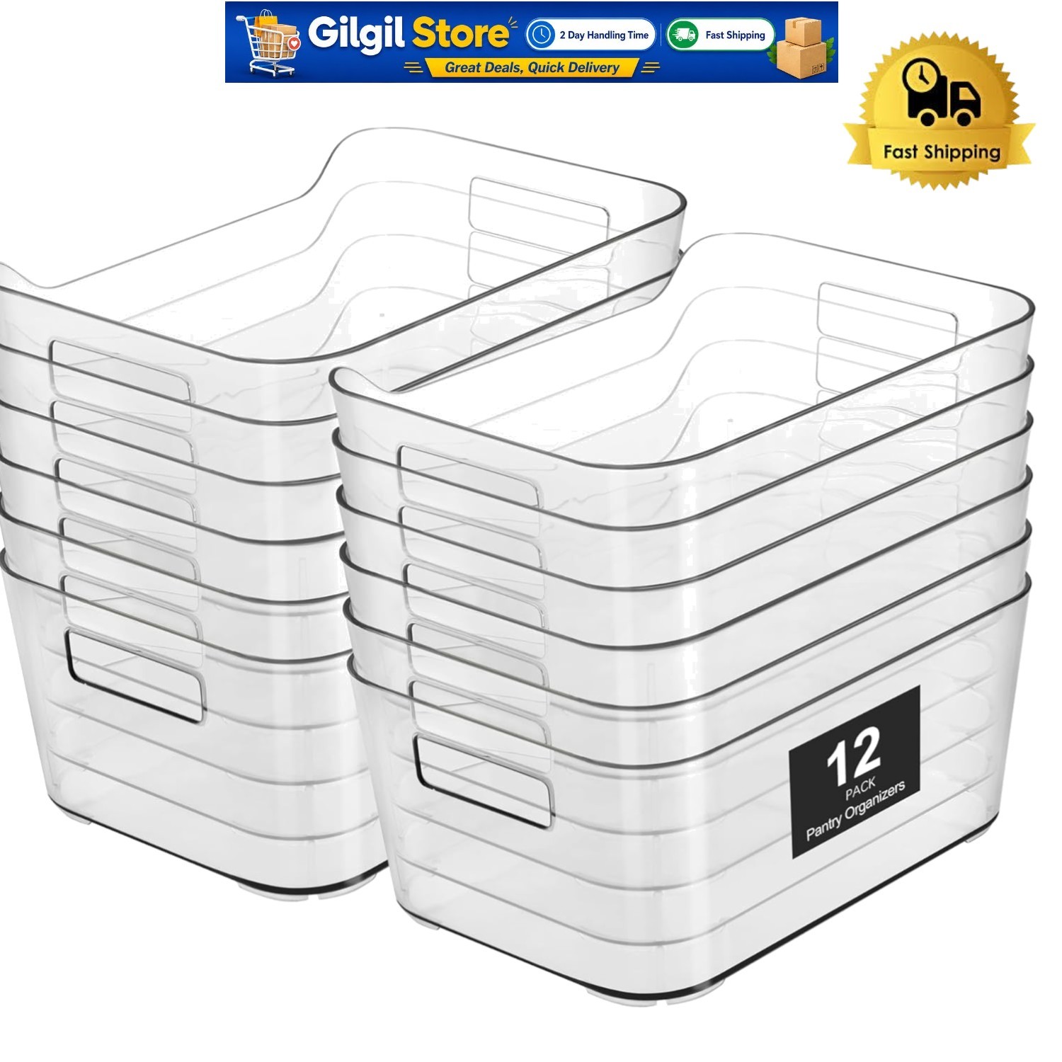 High-Density Clear Bins Set of 12 – Perfect for Pantry, Fridge & Cabinet Storage