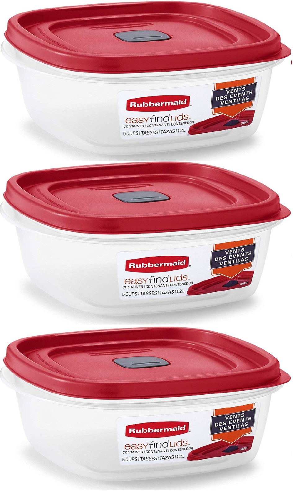 Rubbermaid Easy Find Lid Square 5-Cup Food Storage Container 5 cups, Red