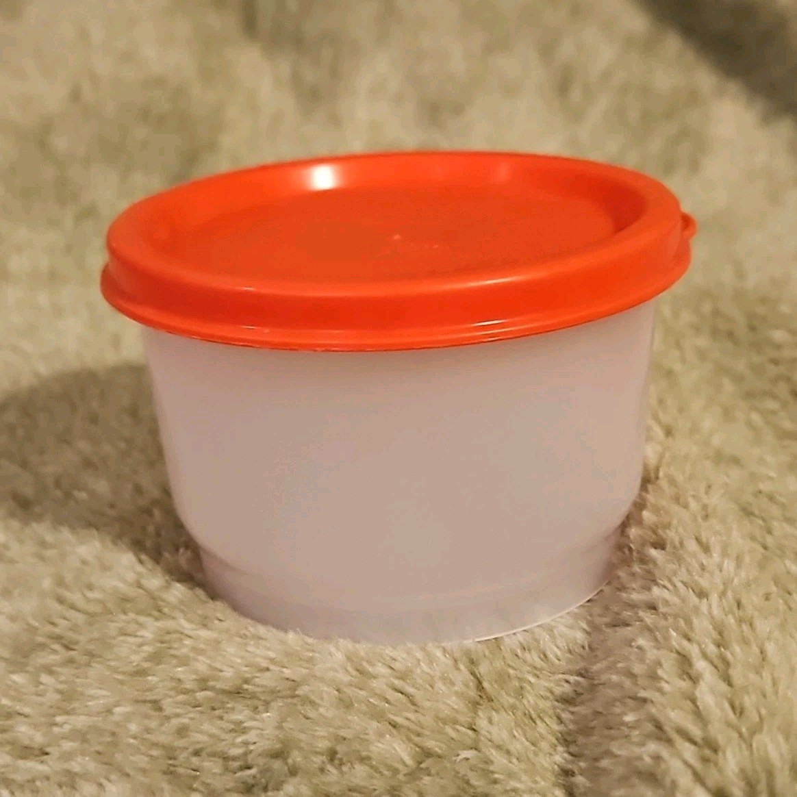 Tupperware Small Round Food Storage Container, Clear & Red, Snap Lid, 1/2 Cup
