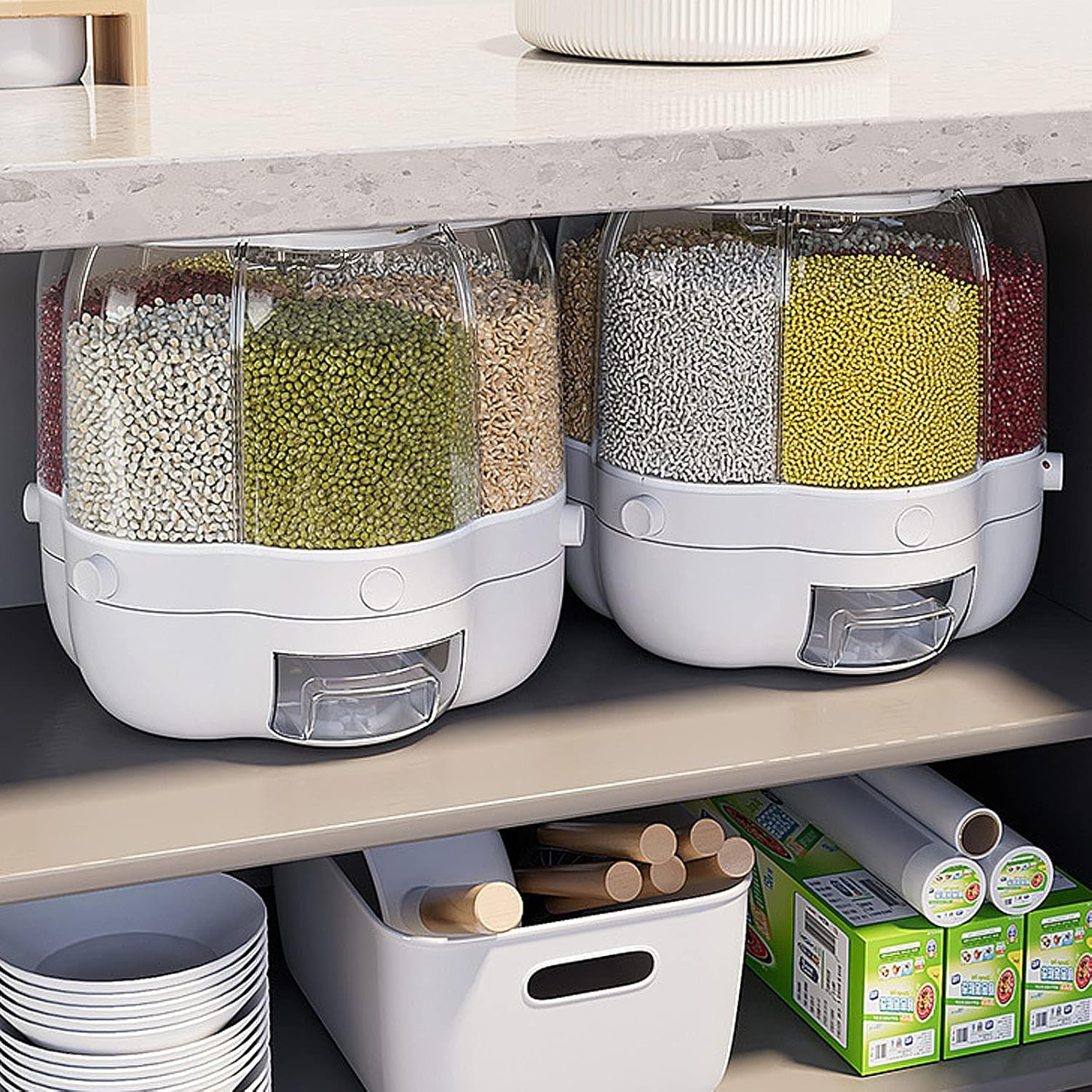 30Lb Rice and Grain Storage Container, 360° Rotating Food Dispenser Measuring Cy