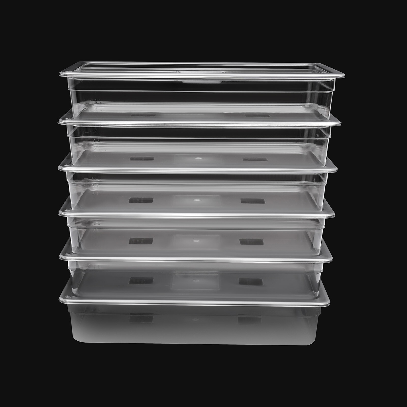 6 Pack Food Pans with Lids, 4” Deep, Polycarbonate, Clear