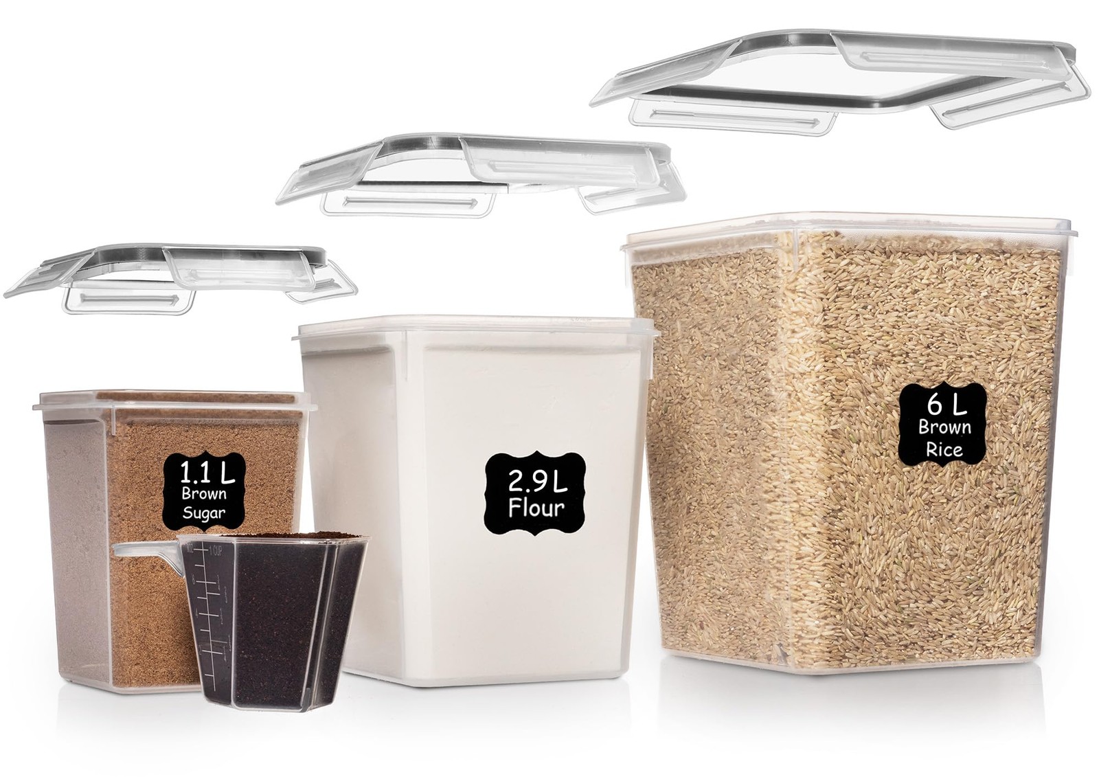 Best Shazo Flour Sugar Storage Containers Set of 3 6L 2.9L, 1.1L Large Airtight