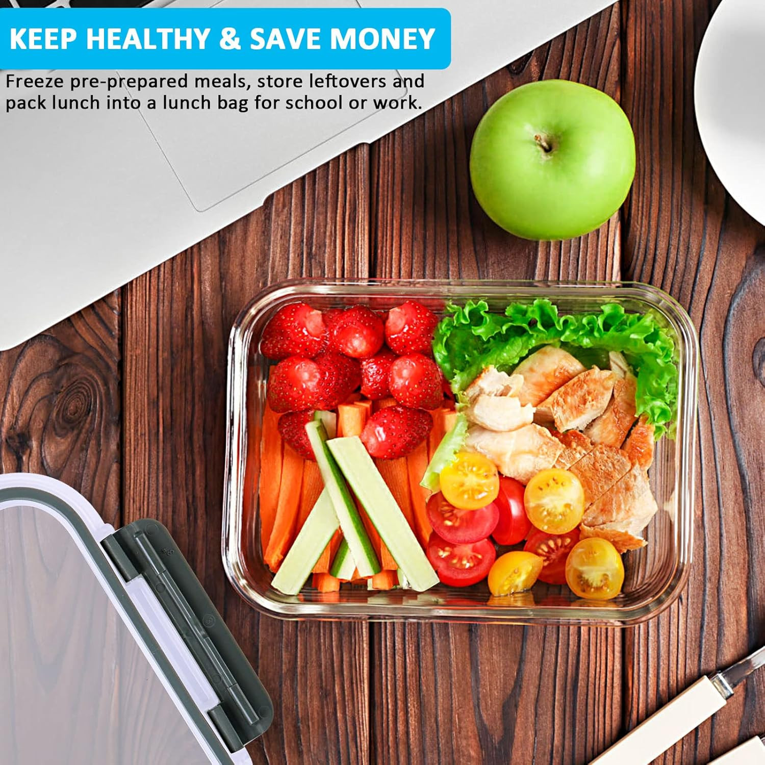 M MCIRCO [5-Packs, 30 Oz] Glass Meal Prep Containers with Snap Locking Lids Glas