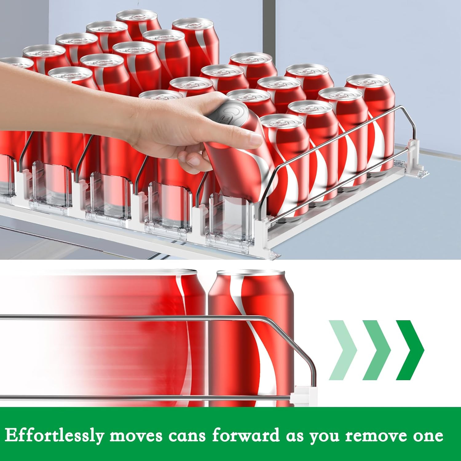 Fridge Drink Organizer White Soda Can Dispenser Pusher Glide Holds 25 Cans