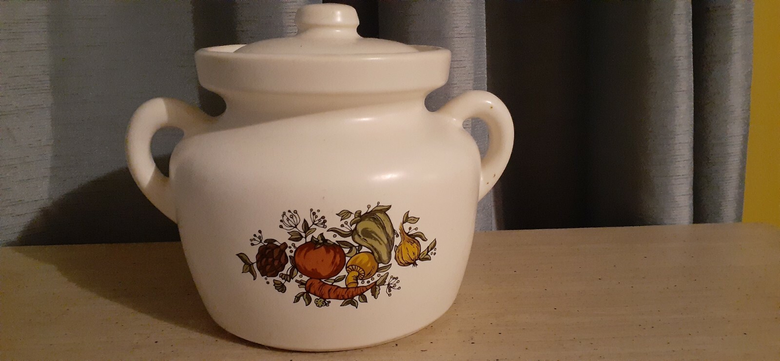 Vintage McCoy cookie jar bean pot crock double handles Retro Vegetable design