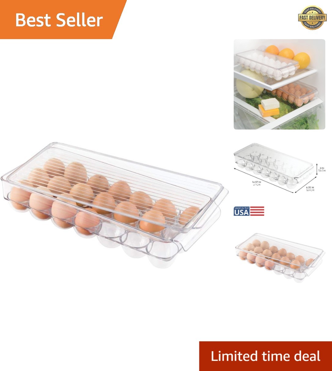 BPA-Free Clear Plastic Egg Holder for 21 Eggs – Stackable Fridge Organizer