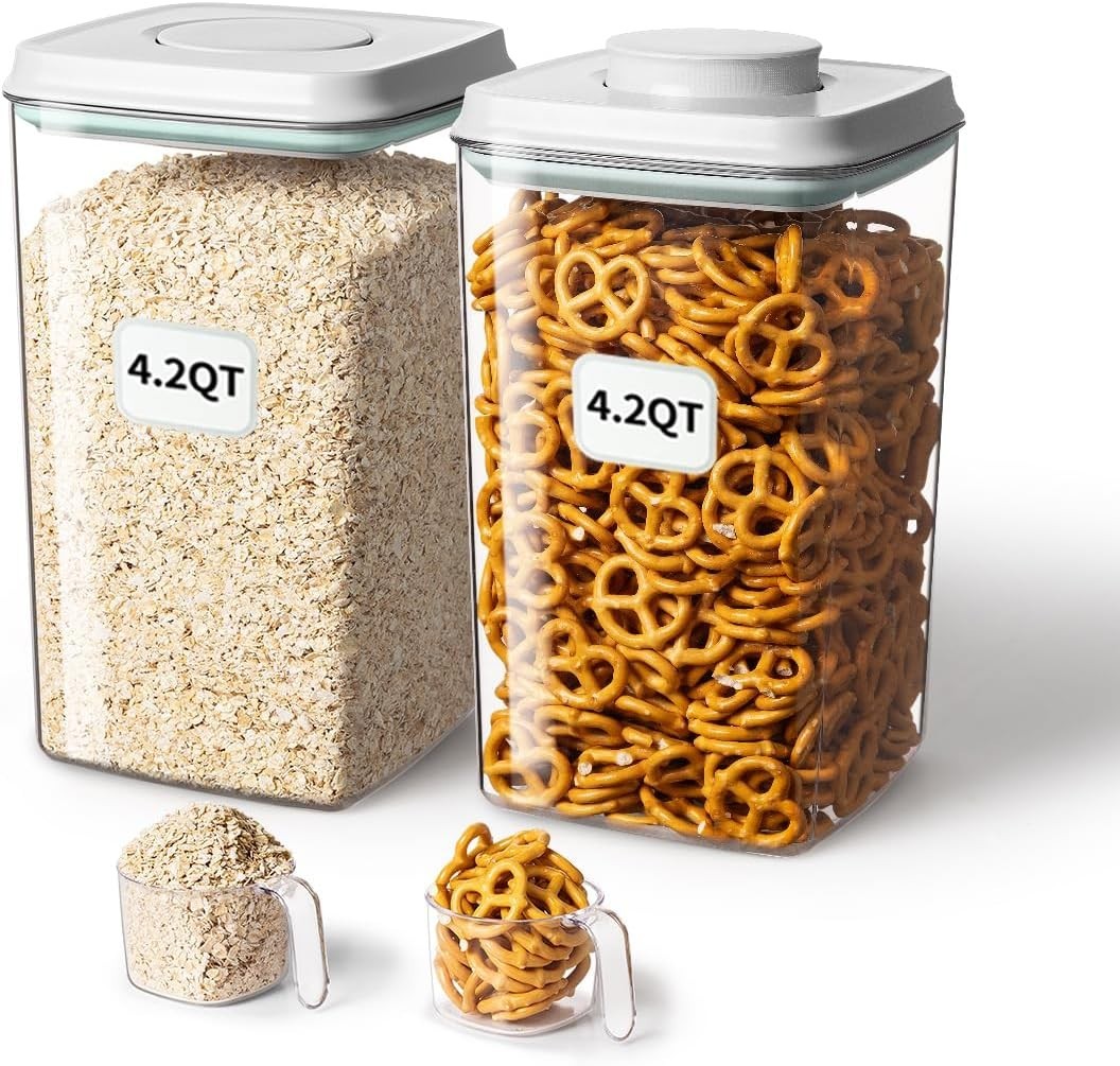 Airtight Food Storage Container W/ Pop Lid & 130ml Scoop 4L/4.2qt *2 BPA-Free