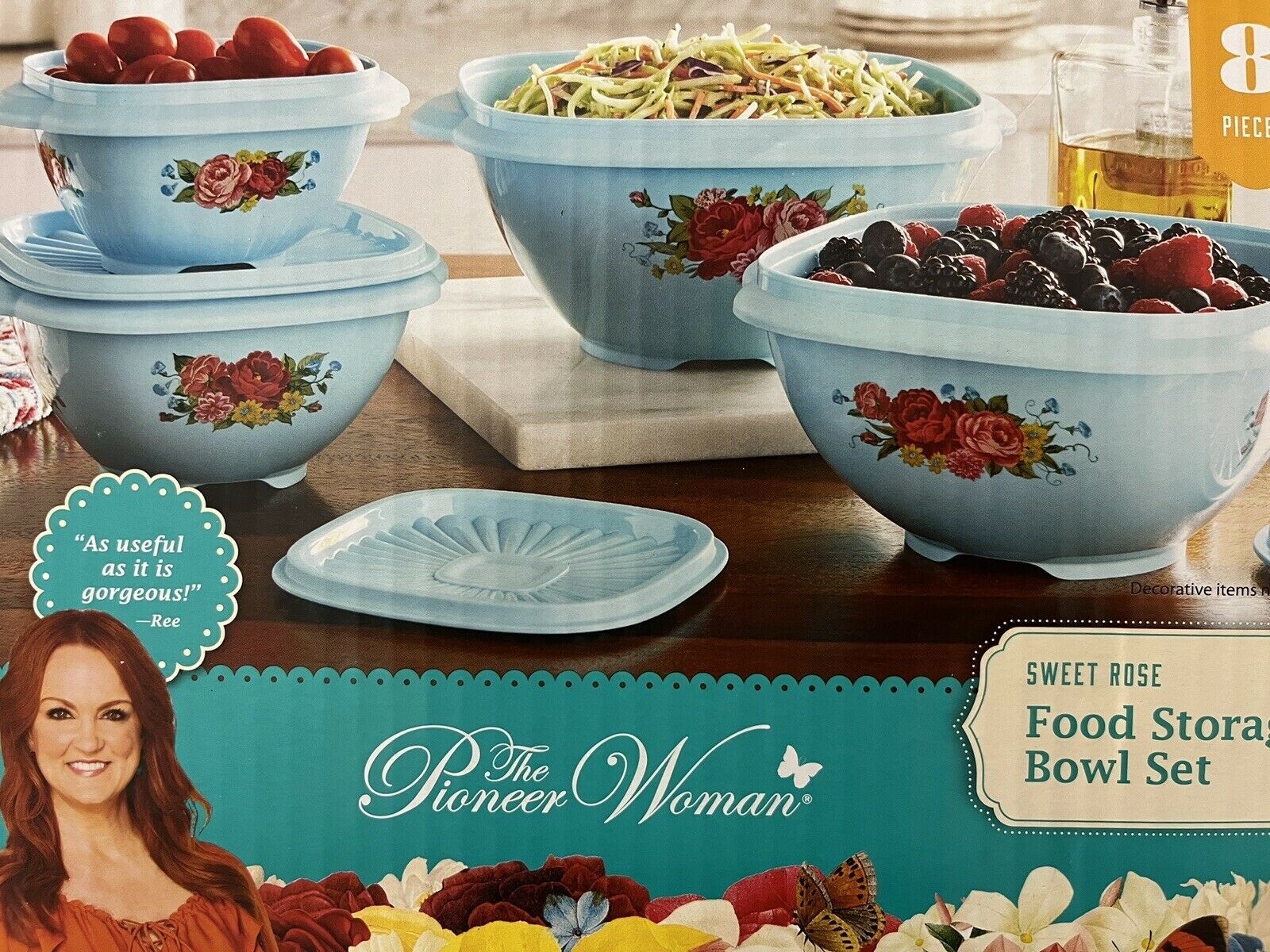 Pioneer Woman Sweet Rose 8 Piece Food Storage Bowl Set