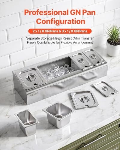 VEVOR Stainless Steel Salad Server Tray Buffet Condiment Dispenser