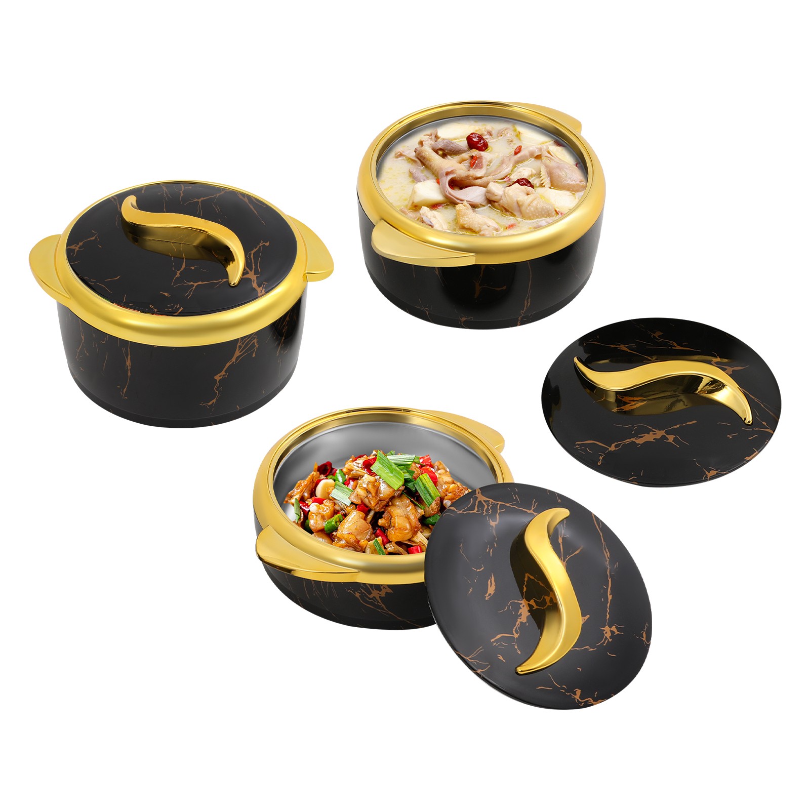 3PCS Insulated Containers Round Thermal Dish Set Hot&Cold Food w/ Lids
