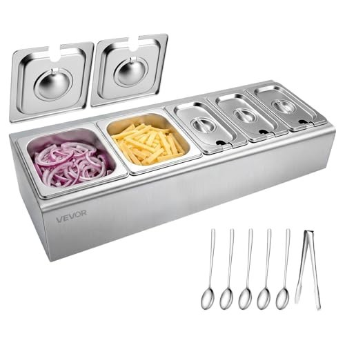 VEVOR Stainless Steel Salad Server Tray Buffet Condiment Dispenser