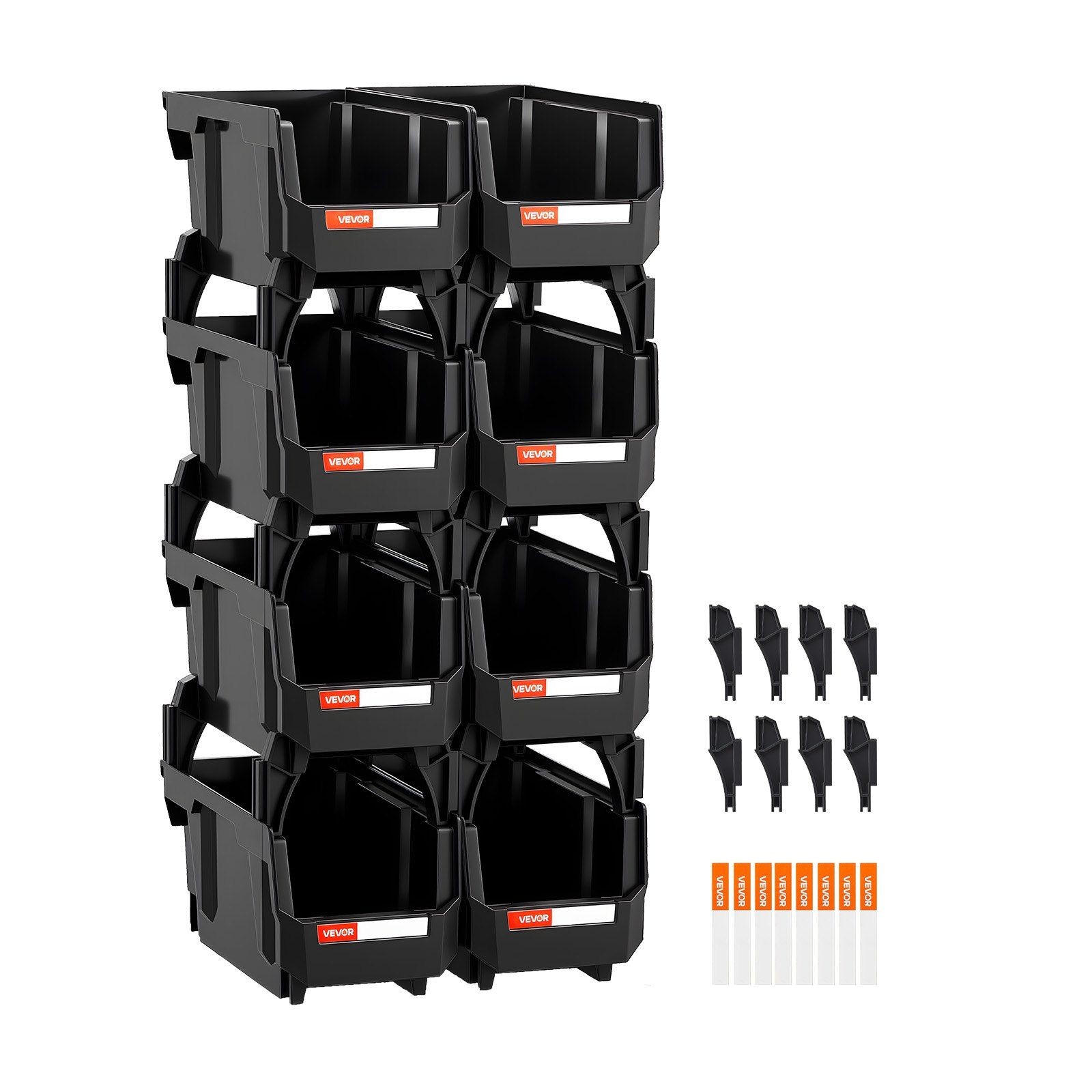 Black Stackable 10.9×5.5×5.1in 8Pack Plastic Organizer Storage Bins