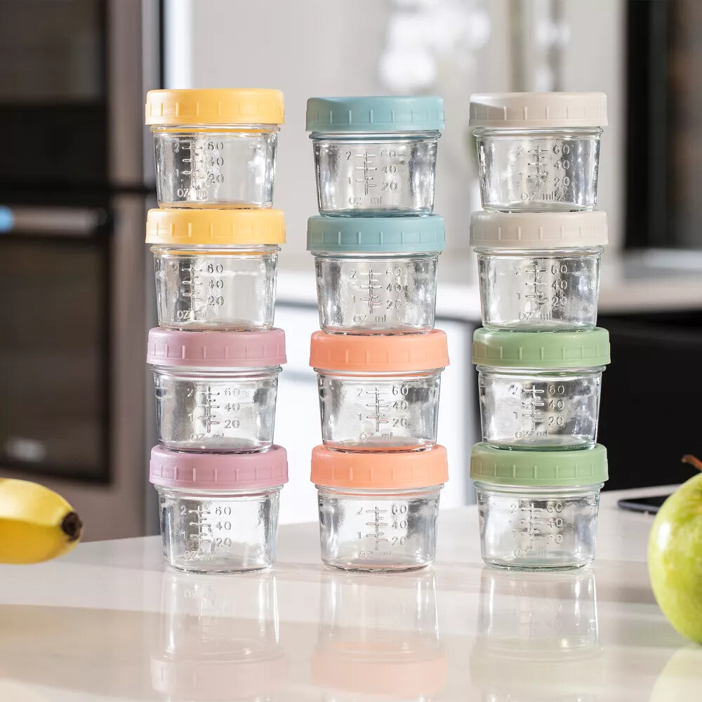 12-Pack Glass Baby Food Storage Jars with Lids, 6-Pack Silicone Baby Spoons