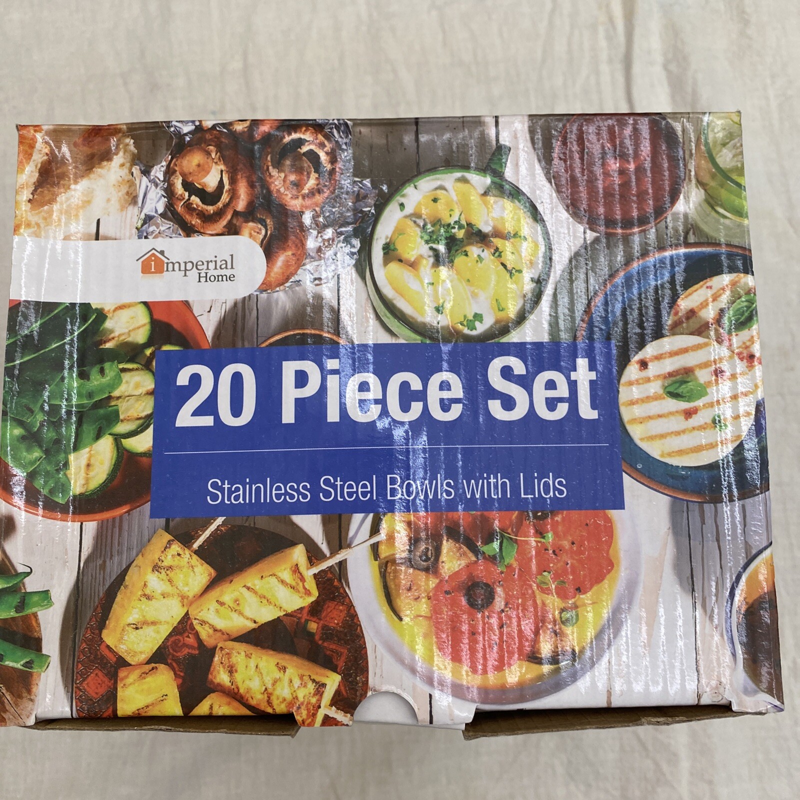 BRAND NEW Imperial Home 10 Stainless Steel Bowls with Lids, 20 pcs total