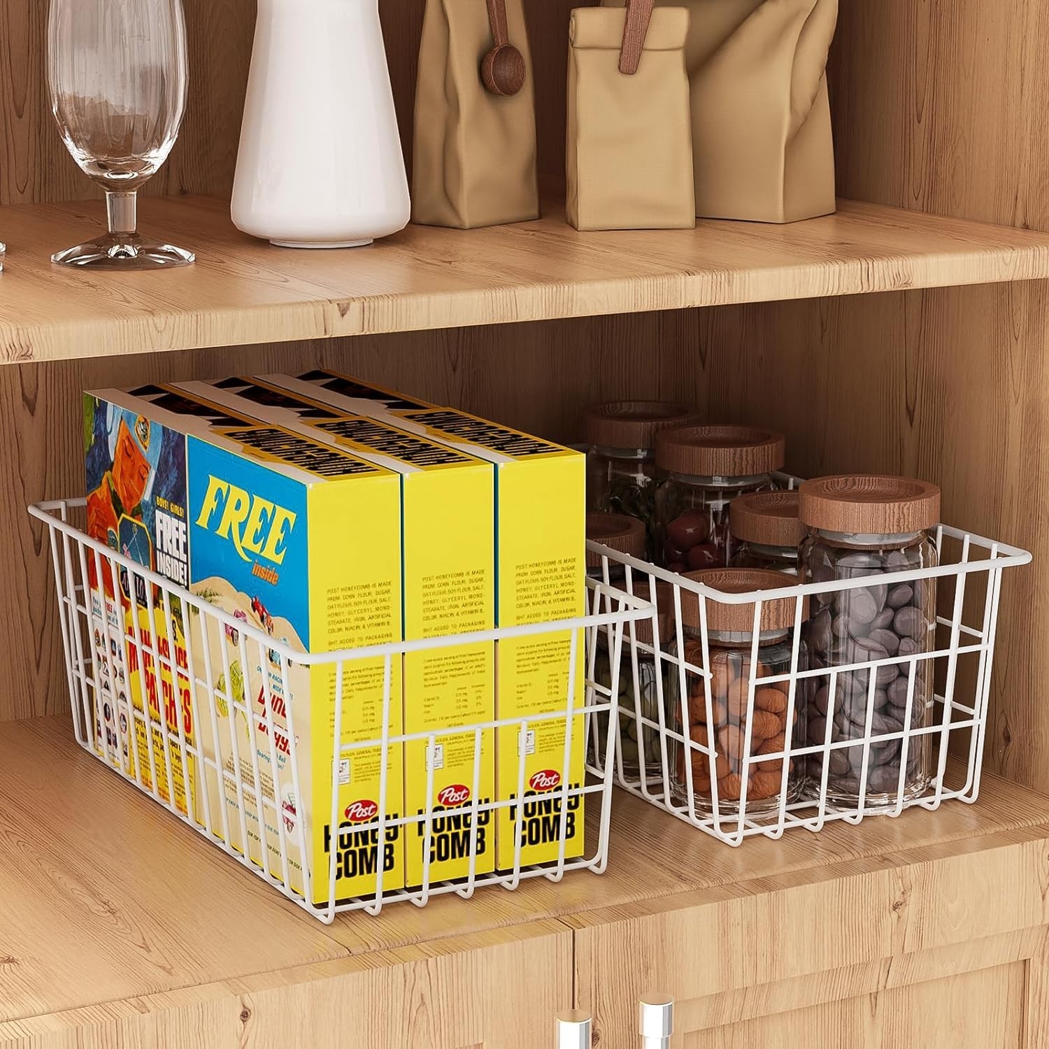 Freezer Organizer Bins 5 Pcs – Sturdy White Metal Baskets, 570 Cu In Capacity