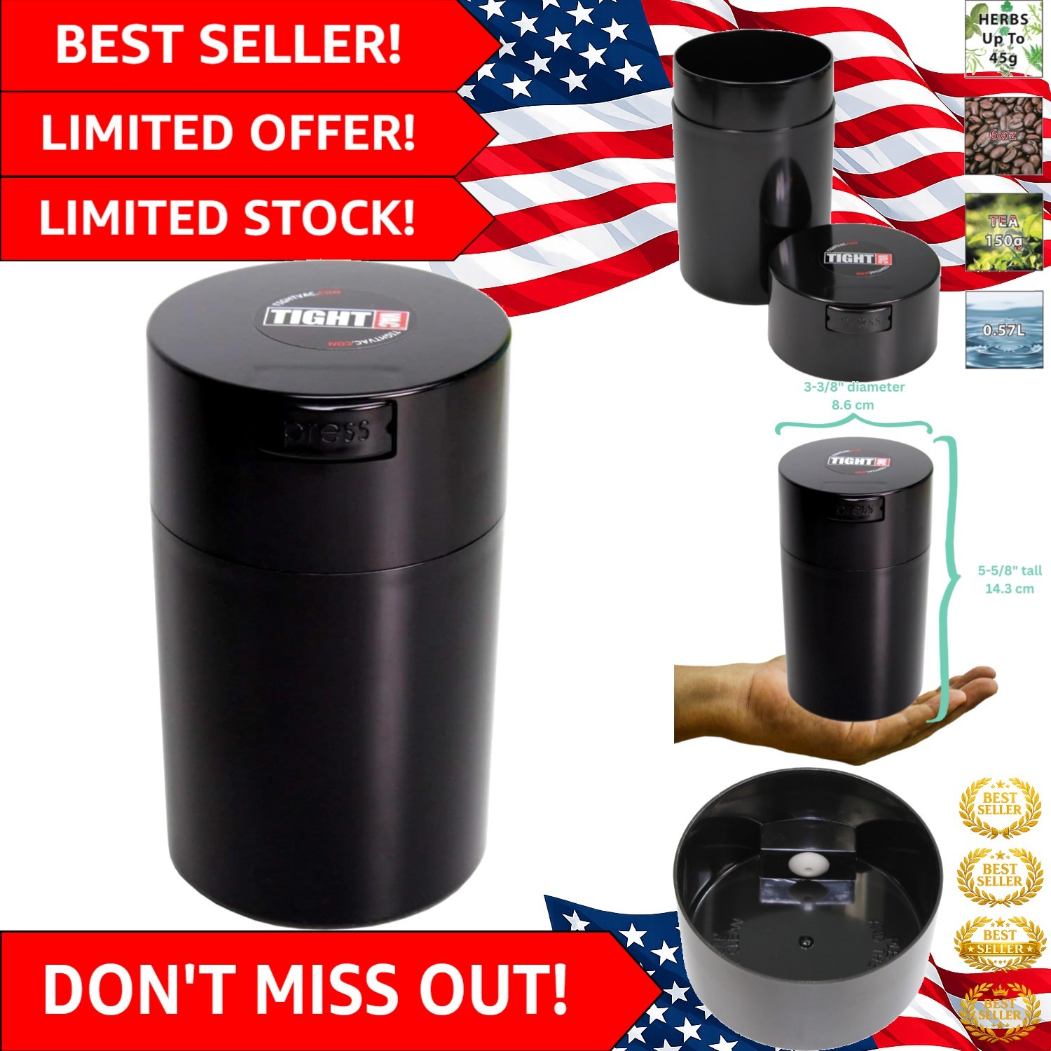 Versatile 6 oz Airtight Vacuum Container – Perfect for Snacks and Herbs Storage