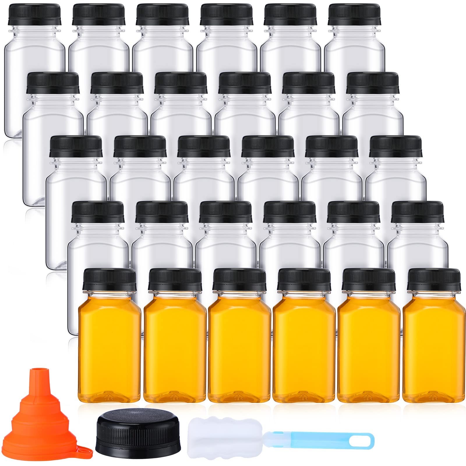 36 Pack 5 oz Clear Plastic Juice Bottles with Lids – Reusable Drink Containers,