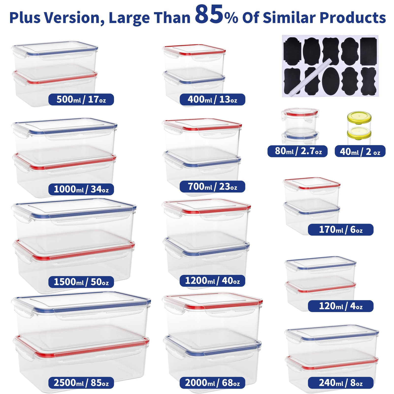 52-Piece Large Food Storage Containers with Lids Airtight, Health Material 85oz
