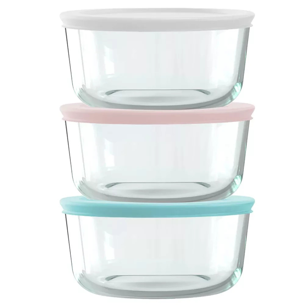 Pyrex® Simply Store® 6-pc 4-cup Round Glass Storage Set with Assorted Color Lids