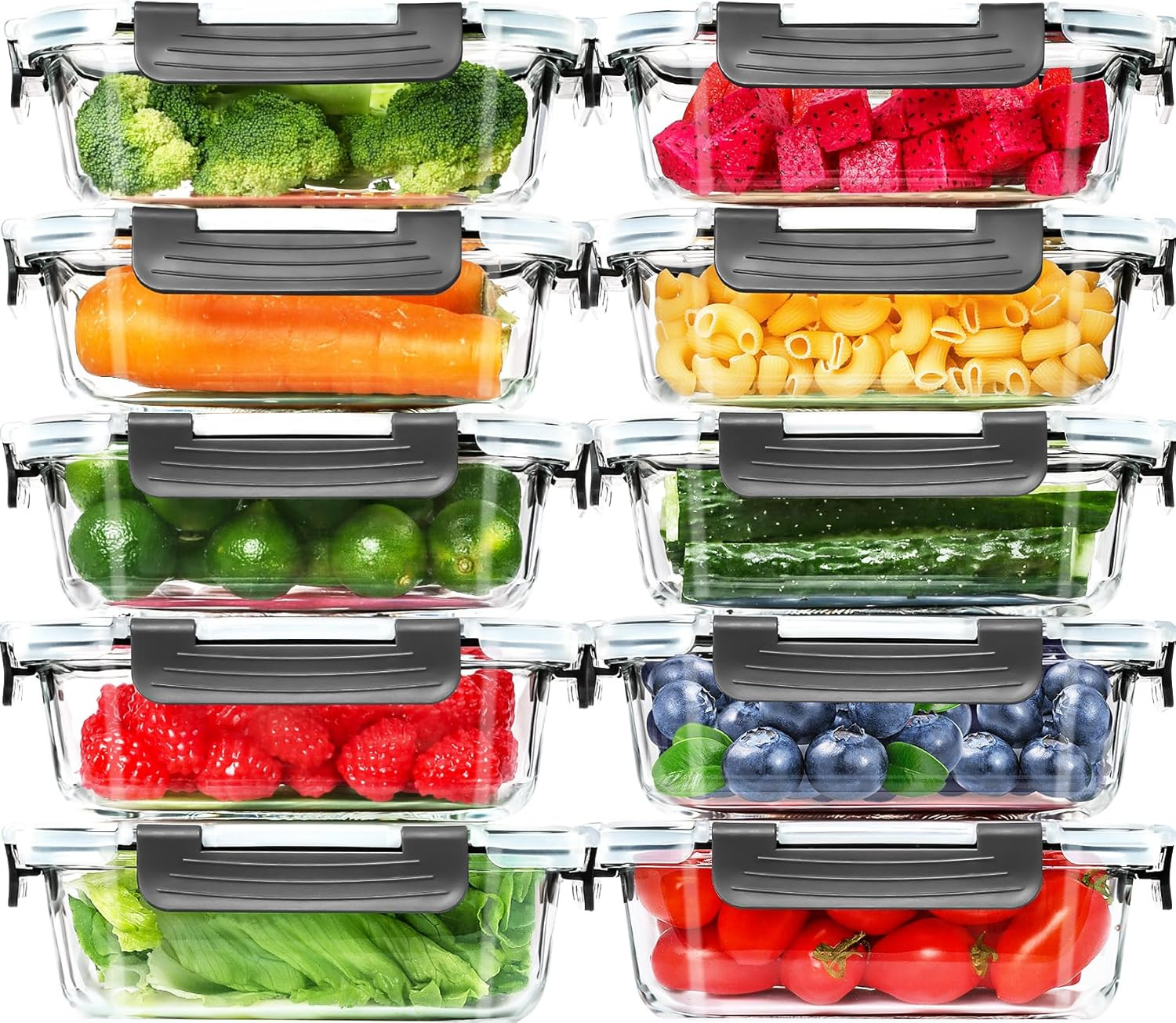 10 Pack Glass Meal Prep Containers, 22 OZ Glass Airtight Food Storage Containers