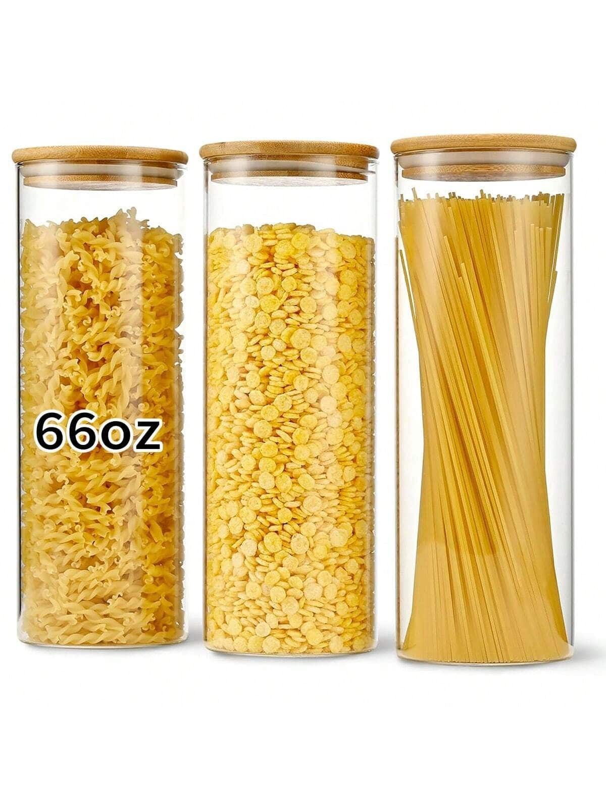 New TumaHome Glass Food Storage Jars With Lids 66oz 3 Pack Pantry Kitchen