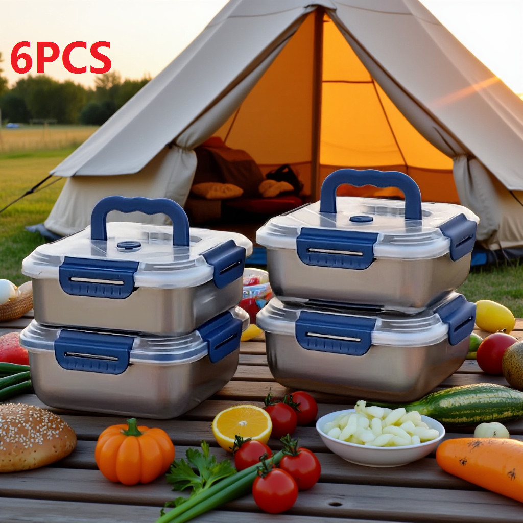 6PCS Stainless Steel Food Storage Set – Stylish＆Durable for Picnics,Camping Days