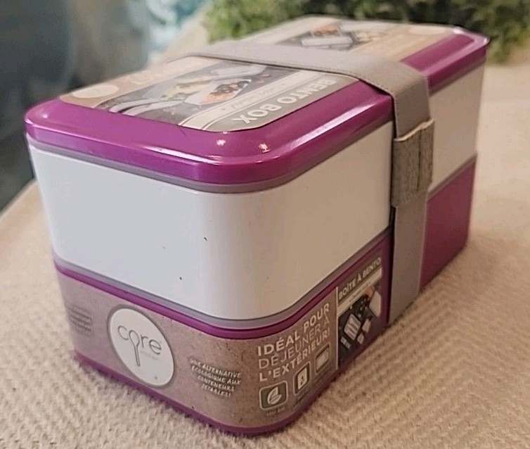 CORE Kitchen BENTO Purple Box Lunch Container ~ 2 Layers w/Cutlery ~ New