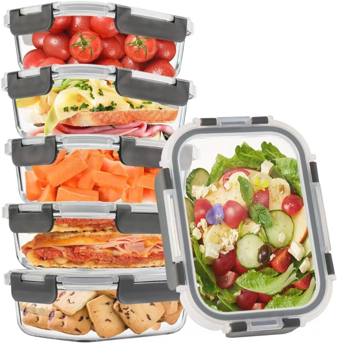 22Oz Glass Meal Prep Containers – 6 Pack with Leak Proof Snap Lids