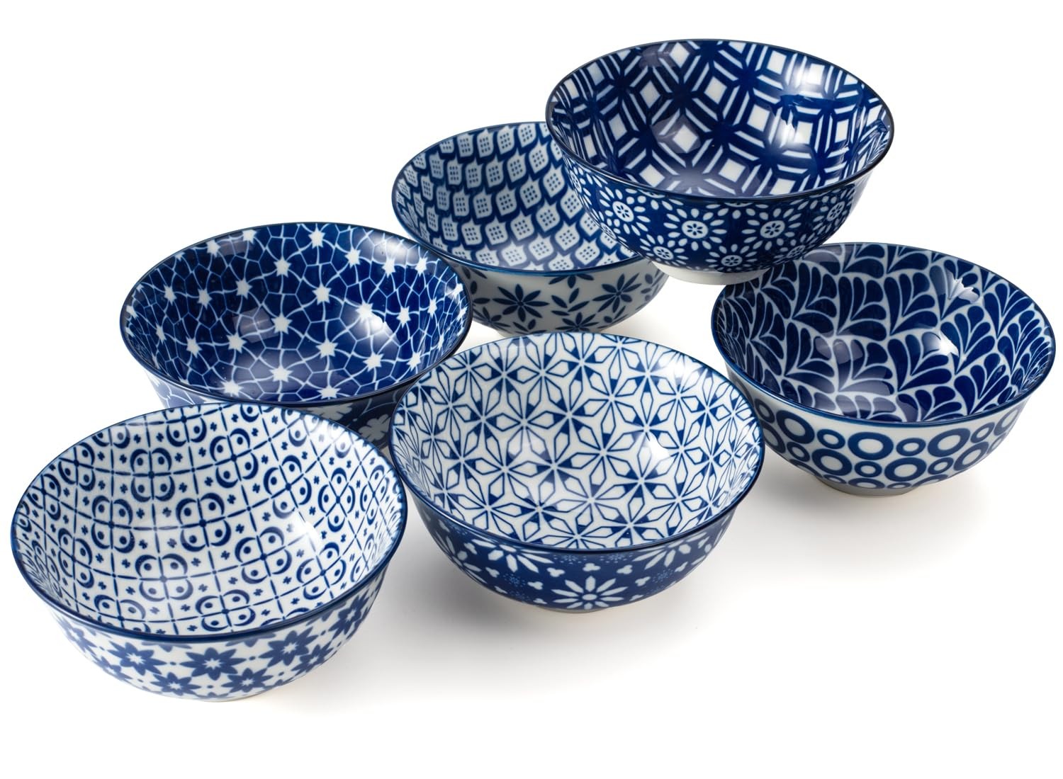 Blue and White Ceramic Bowls Set of 6, 10 oz Small Dessert bowl 4.7in for ice…