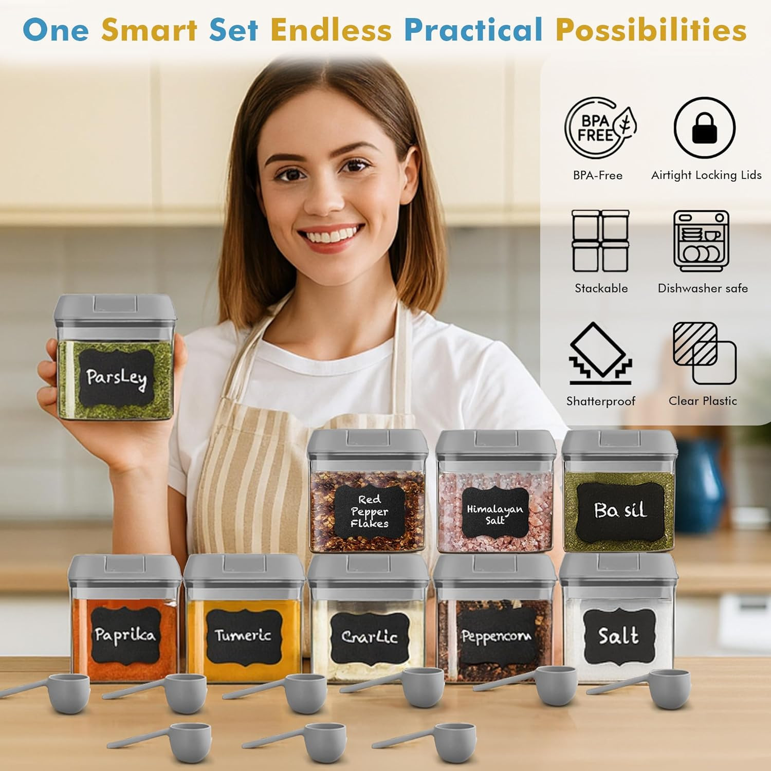 9 PC Airtight Food Storage Containers – BPA Free Clear Plastic Snack & Spice Con