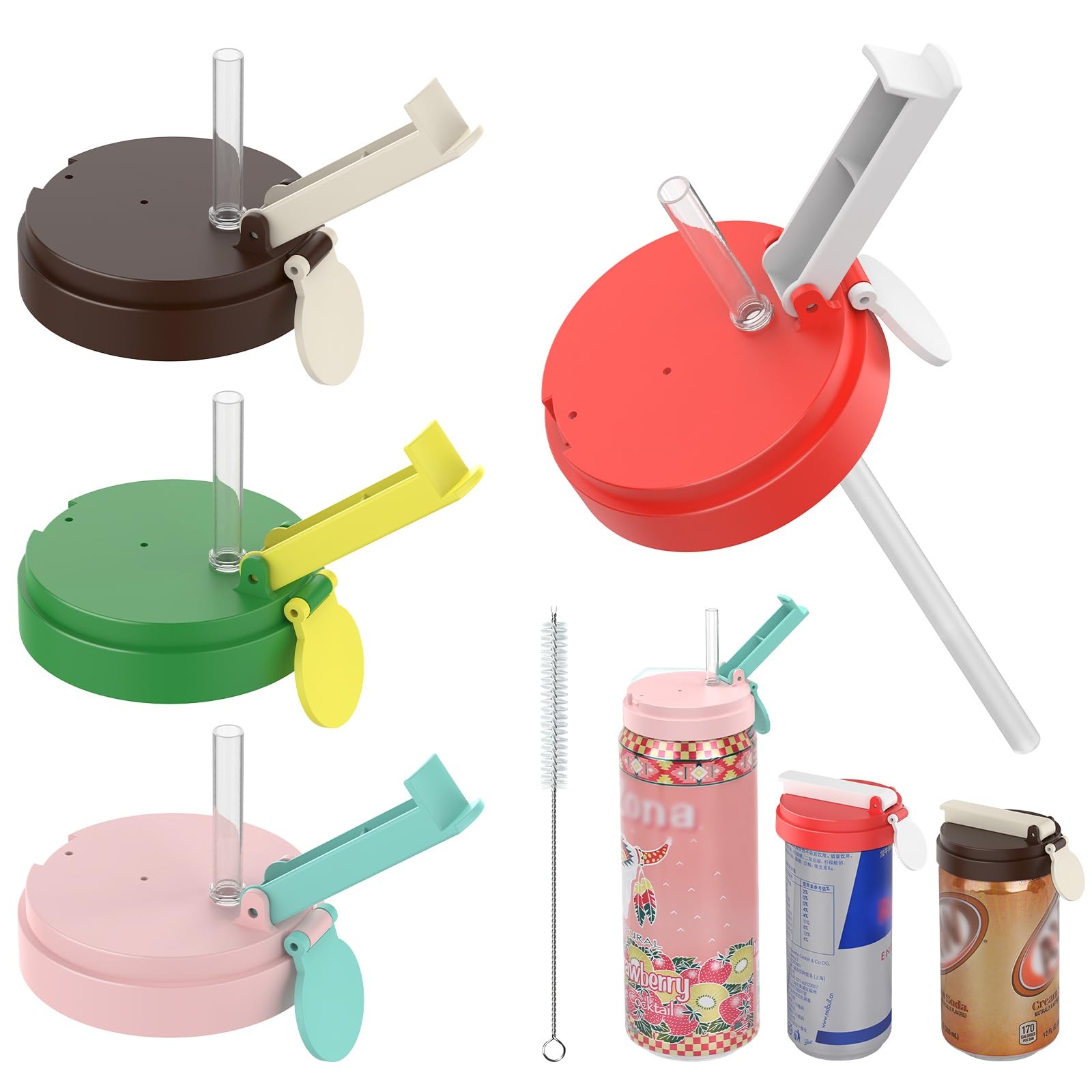 4 Pack Soda Can Lids with Straw, 4 Color Can Covers for Soda with Reusable BP…