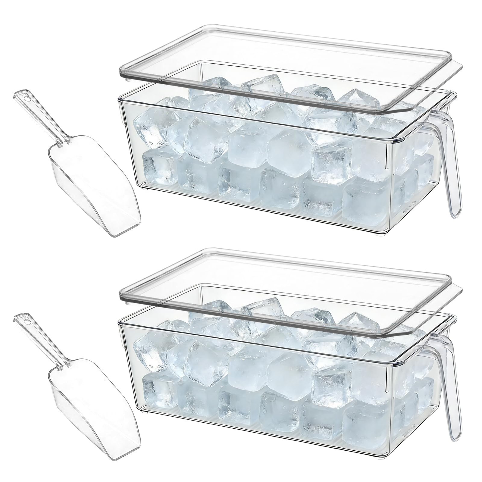 Best CIEOVO 2 Set Ice Bin for Freezer with Lid and Scoop Plastic Pull-Out Handle