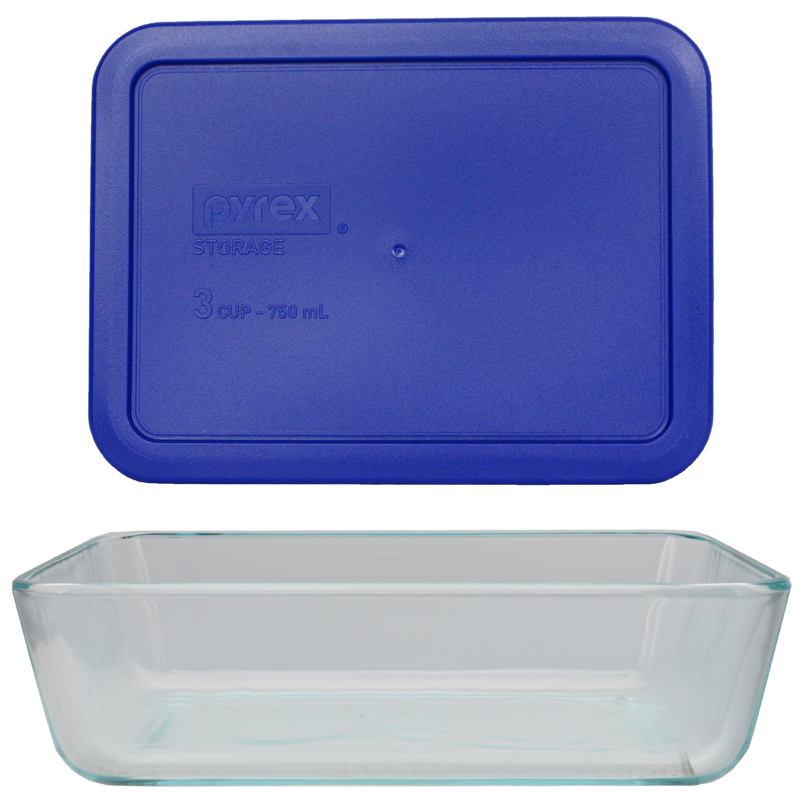 Pyrex 7211 6-Cup Rectangle Glass Storage Dish w/ 7211-PC 6-Cup Cadet Blue Lid