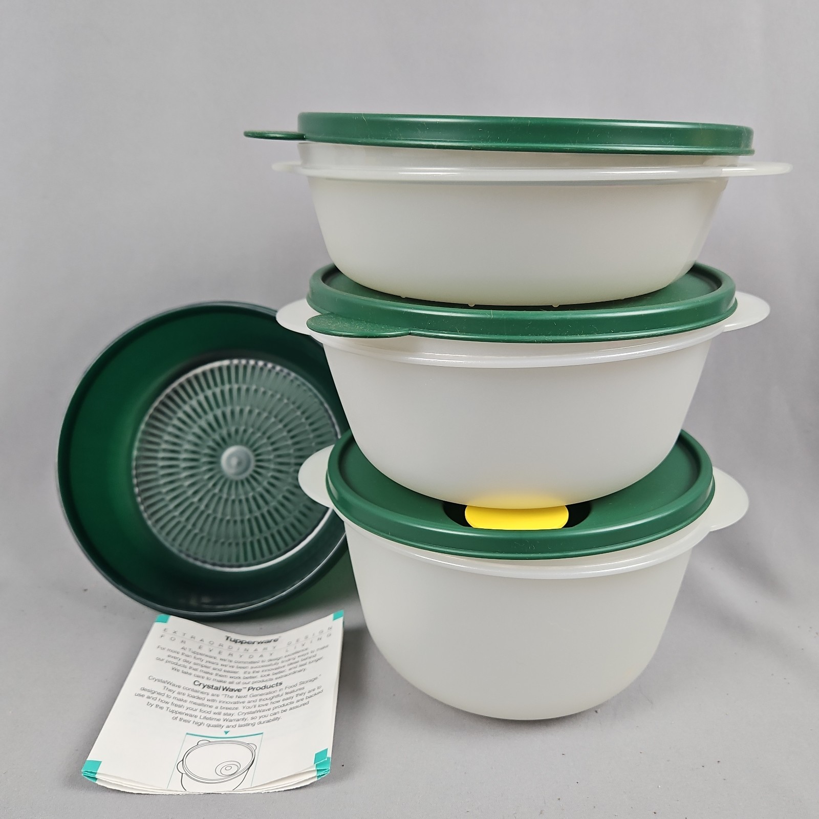 Tupperware Crystalwave Microwave Set Bowls 4.25/6.25/8.5 Cup Colander/Steamer