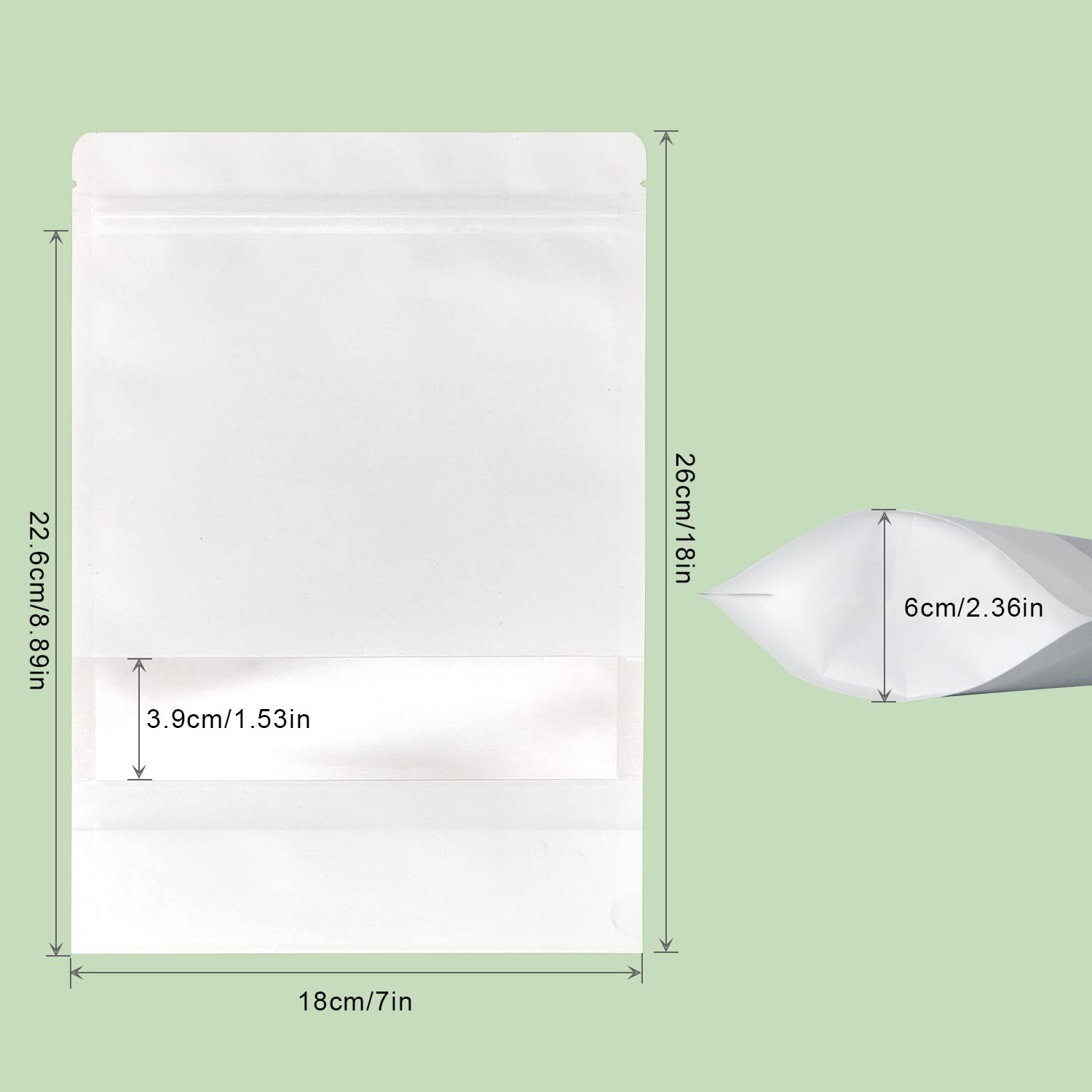 Sumdirect 100Pcs White Kraft Stand Up Bagsself-Sealing Zipper Food Pouches