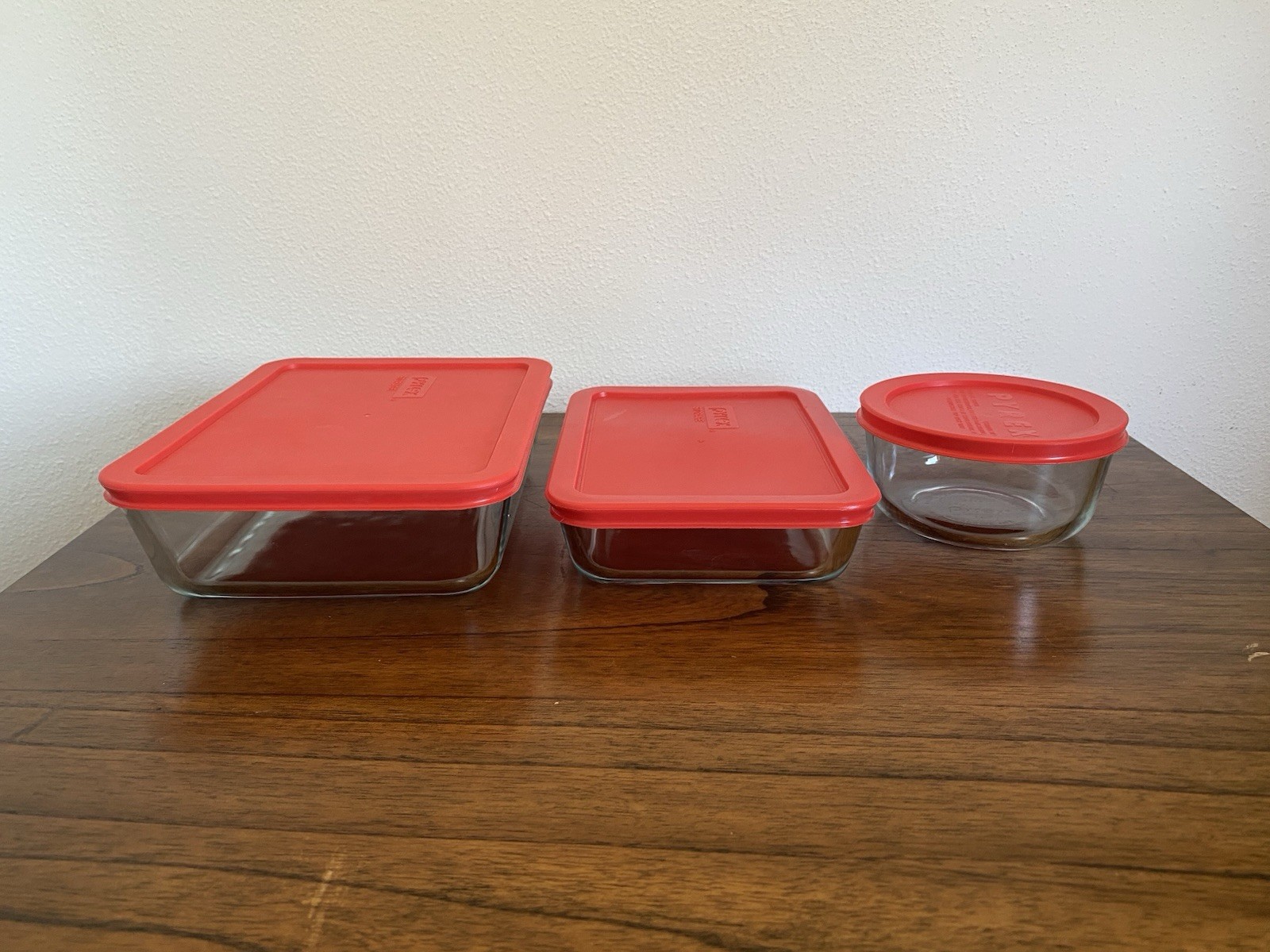 Pyrex Rectangle Clear Glass Storage Containers w/ Red Snap Lids 6pc