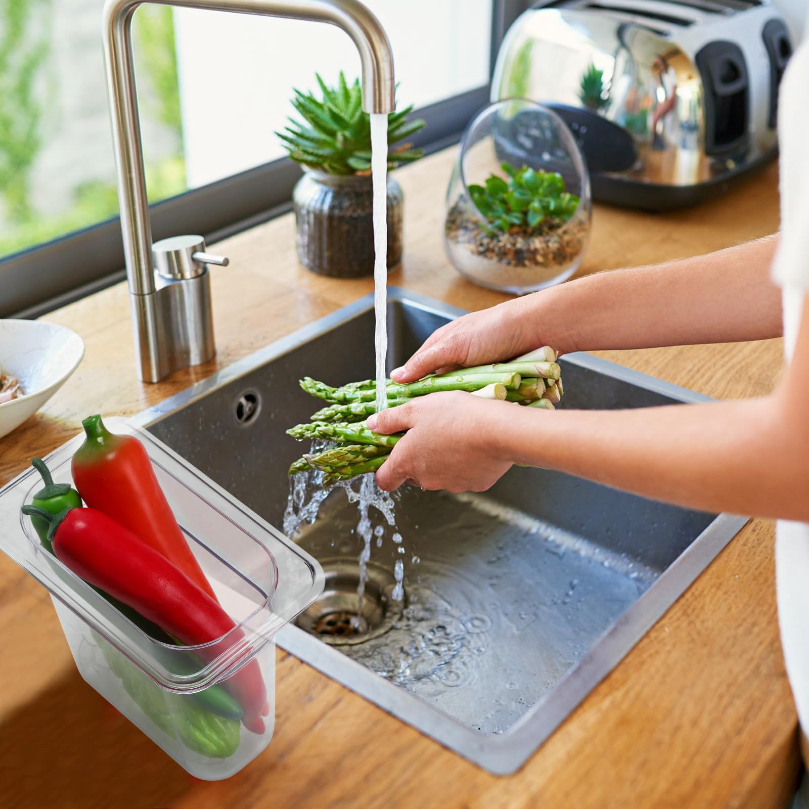 Sunnyray 6 Set 1/9 Size Polycarbonate Food Pans with Lids and Drain Shelf Dee…