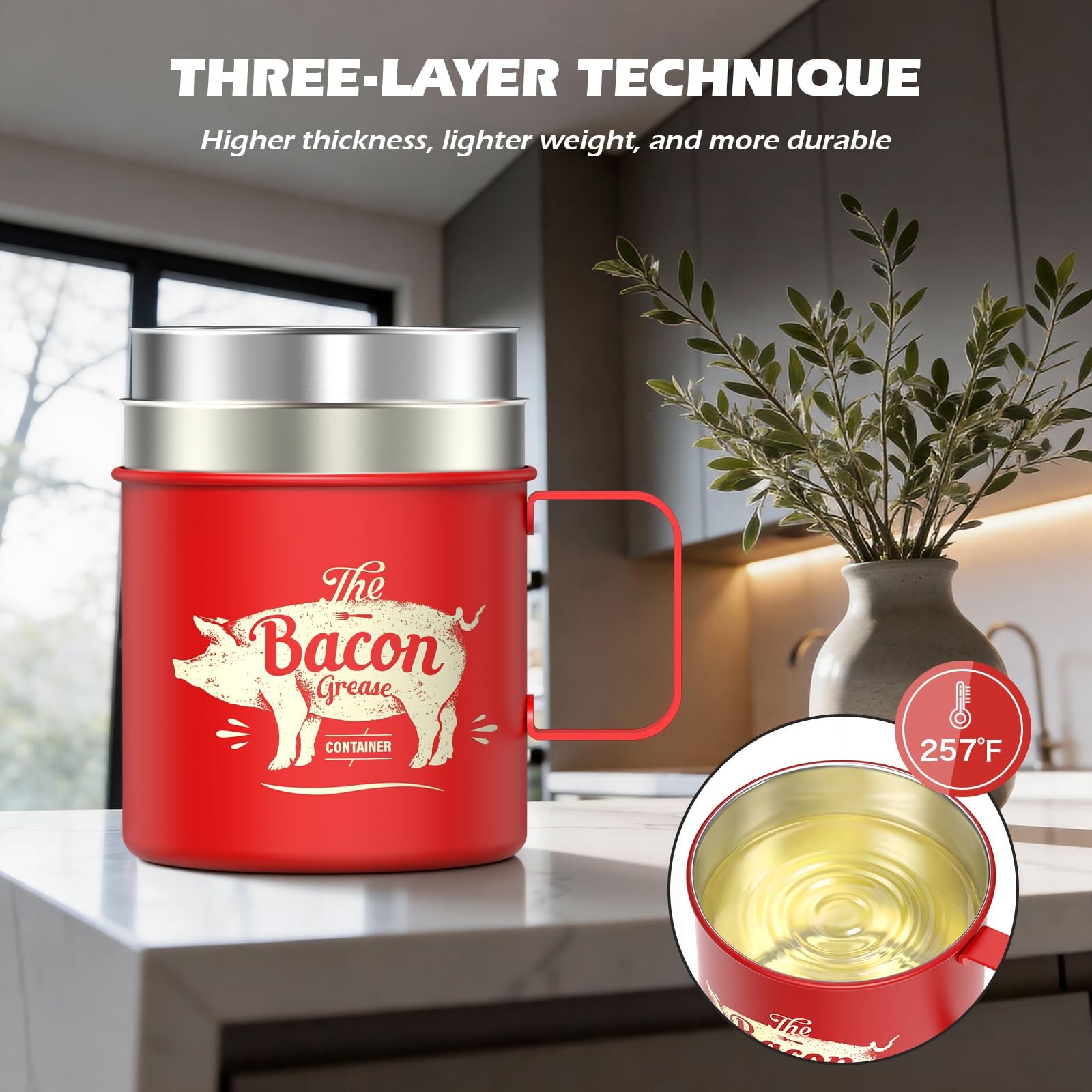 PGYARD Mini Bacon Grease Saver With Strainer – 20 OZ Stainless Steel Oil Cont…