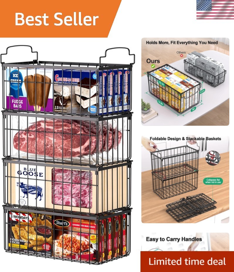 Freezer Organizer Bins, 4 Pack Stackable Deep Chest Freezer Organizer Bins, F…