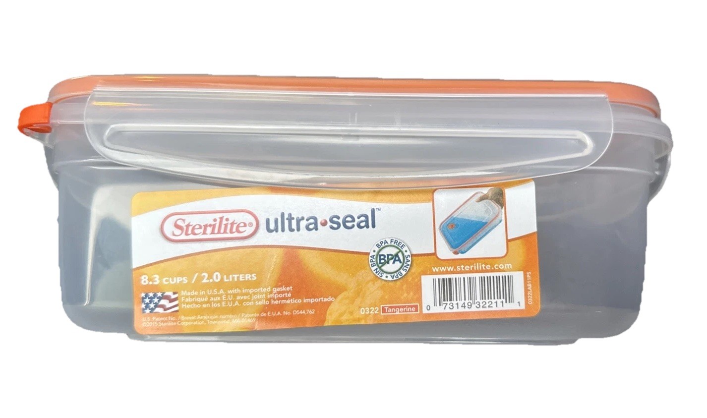 2 Sterilite Ultra-Seal Food Container BTAND NEW Clear/Tangerine 8.3 Cups, 2 Lids