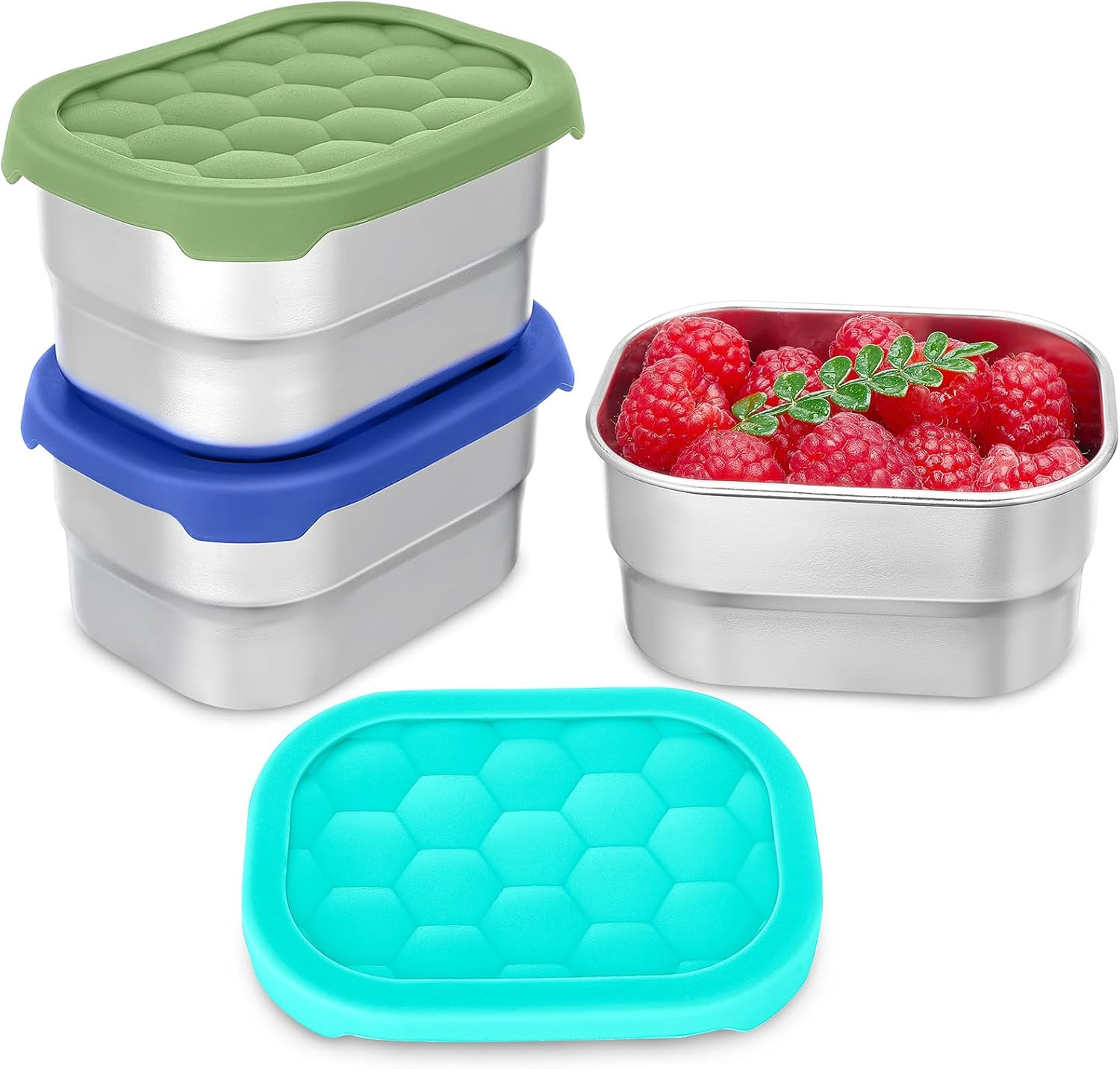 Set de 3 recipientes de acero inoxidable para snacks azul a prueba fugas escolar