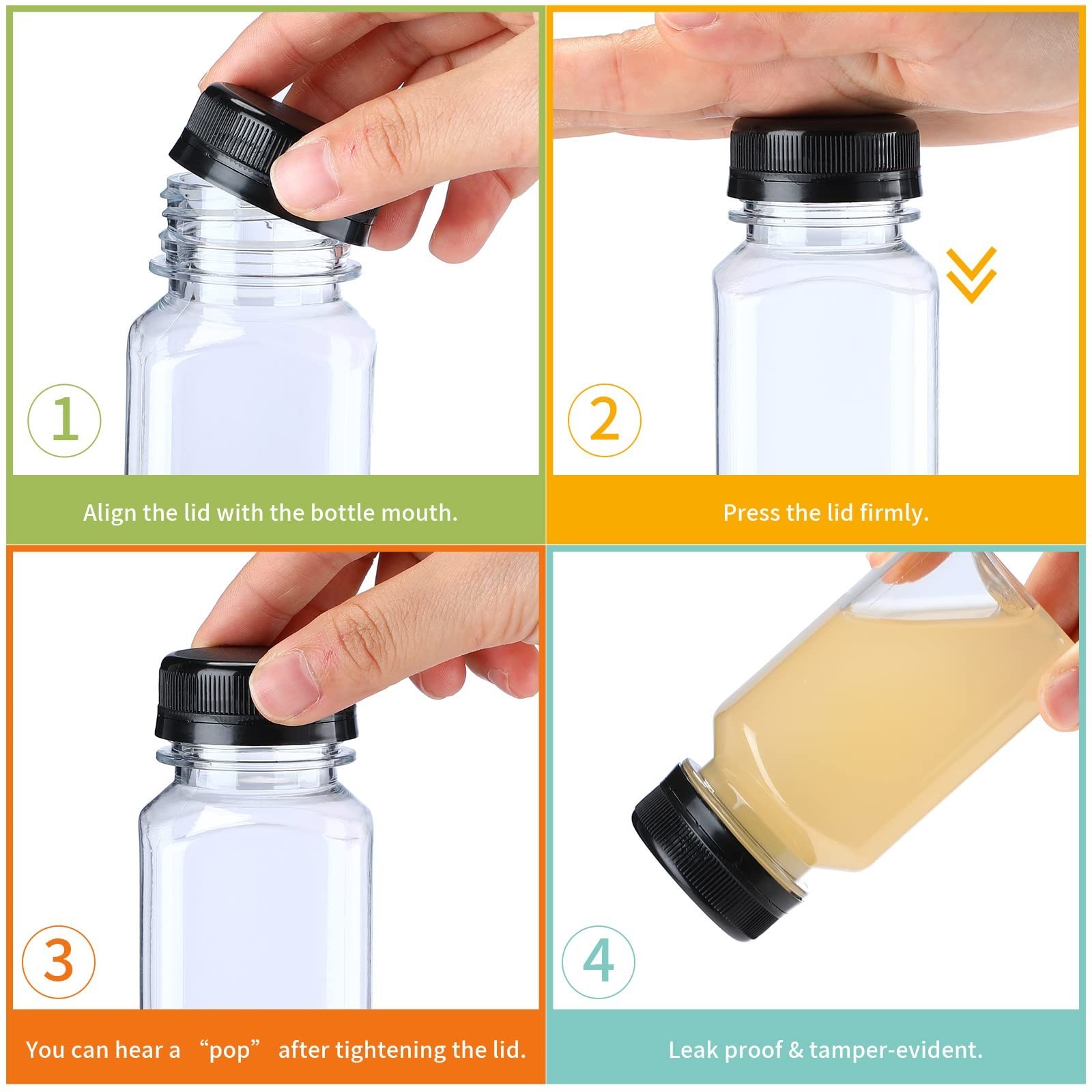 36 Pack 5 oz Clear Plastic Juice Bottles with Lids – Reusable Drink Containers,