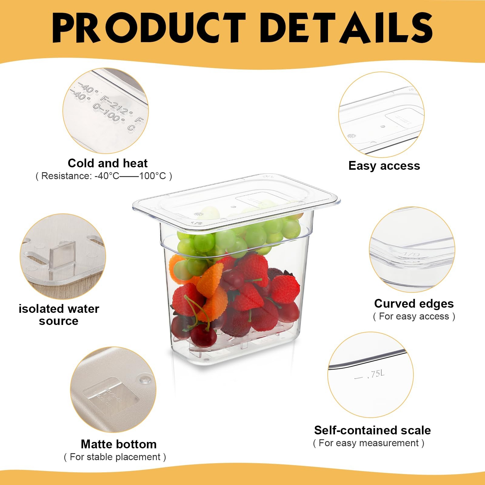Sunnyray 6 Set 1/9 Size Polycarbonate Food Pans with Lids and Drain Shelf Dee…