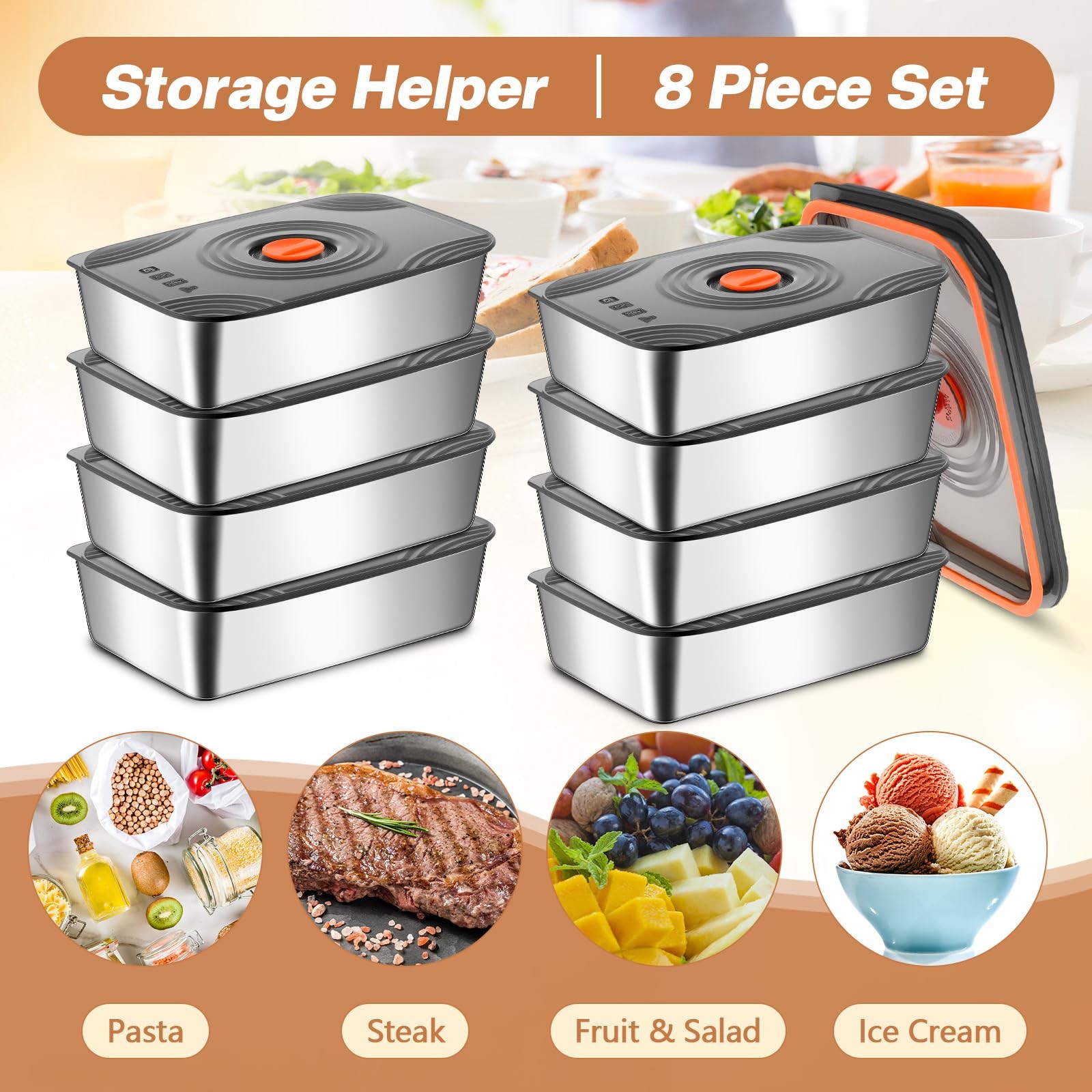 16 Sets 60oz Stainless Steel Food Storage Containers with Lids Large Reusable…