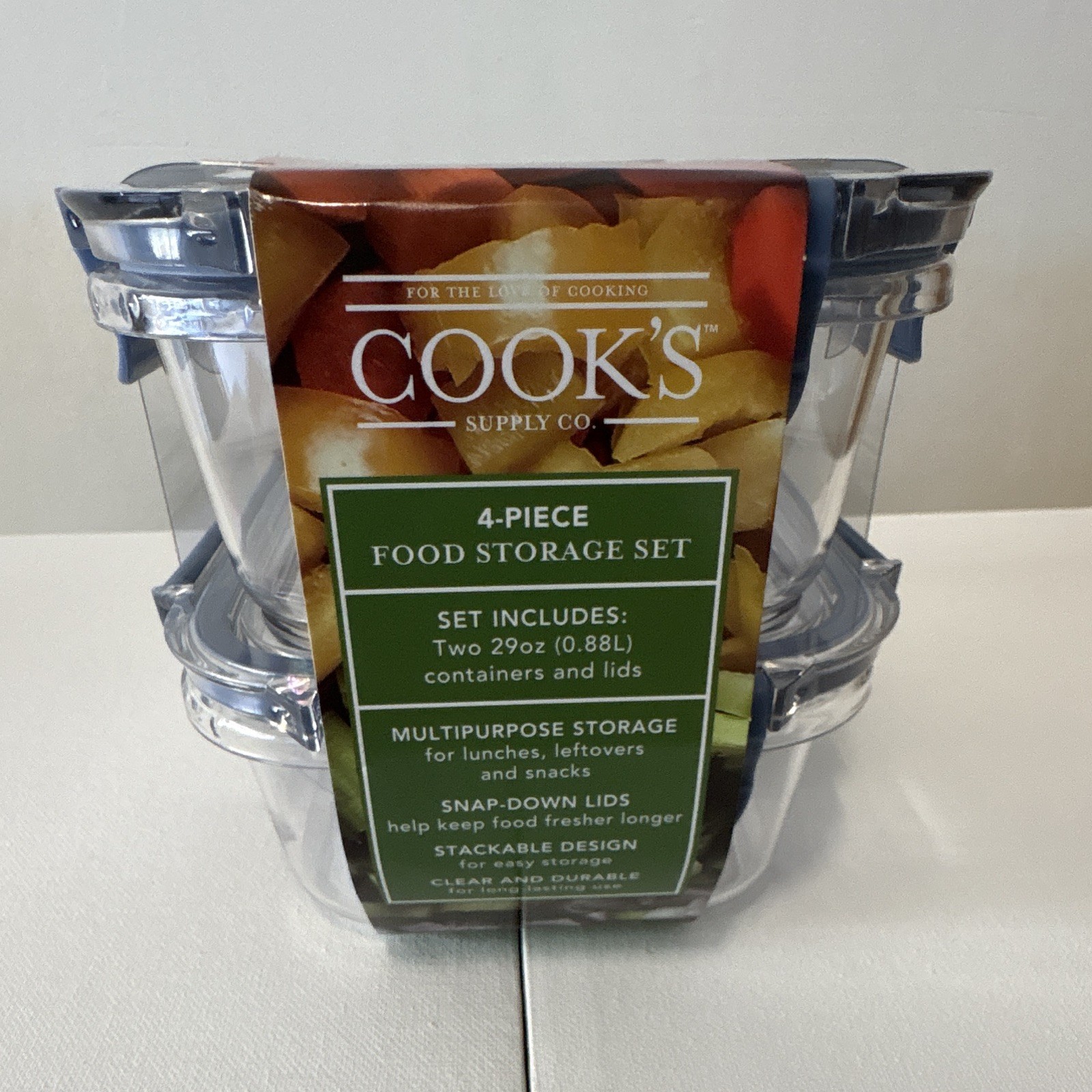 Cook’s Supply Co. 4pc 29oz Stackable Clear Plastic Rectangular Snap Lid Set